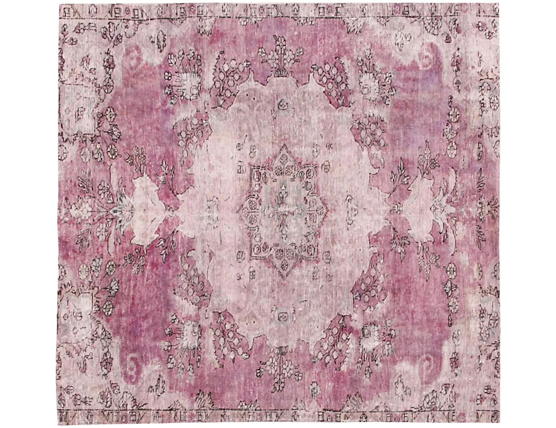 Lila Persien Vintage Teppich 222 x 222 cm - Einzigartiger handgefertigter Teppich