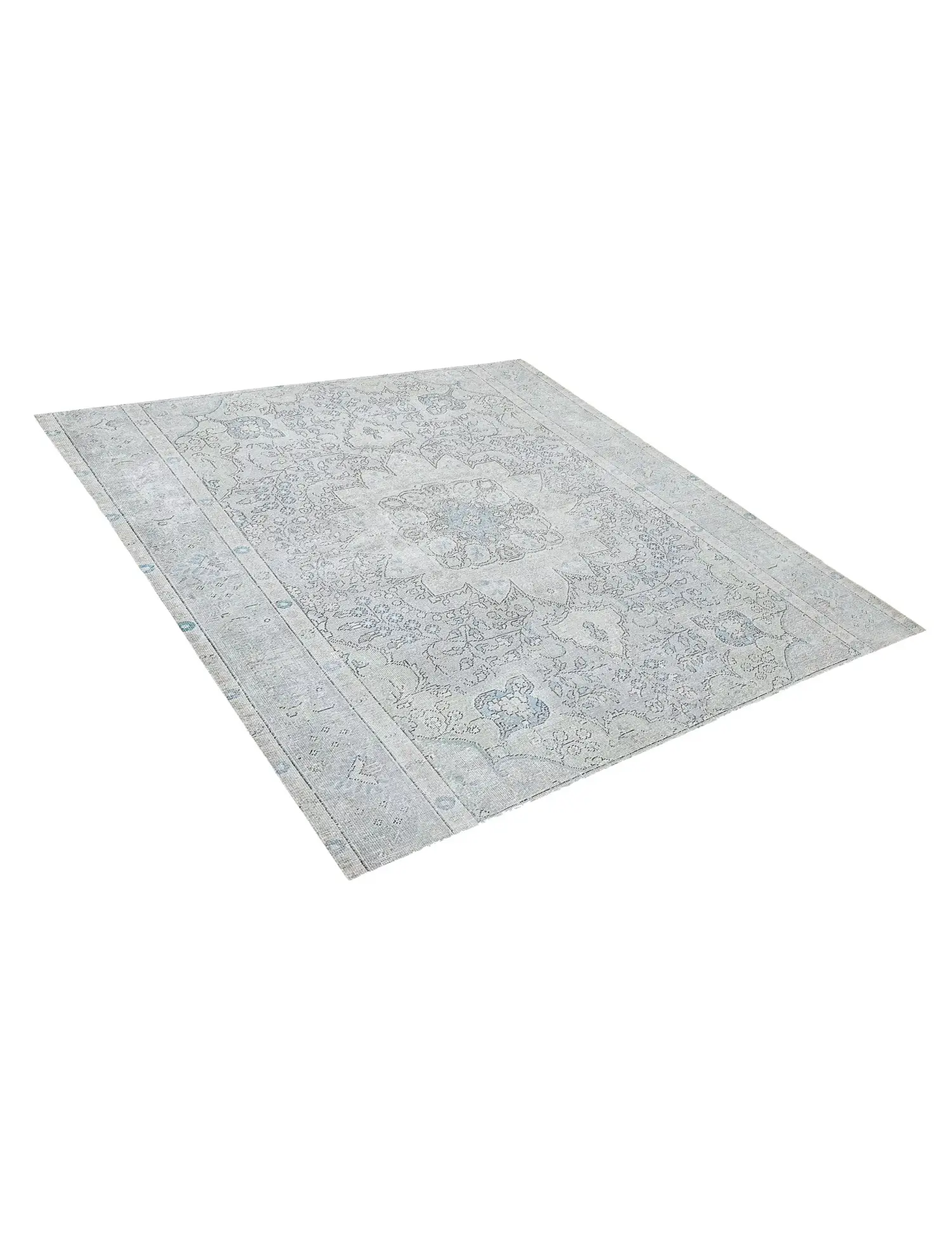 Grau Persien Persischer Vintage Teppich 196 x 196 cm - Einzigartiger handgefertigter Teppich