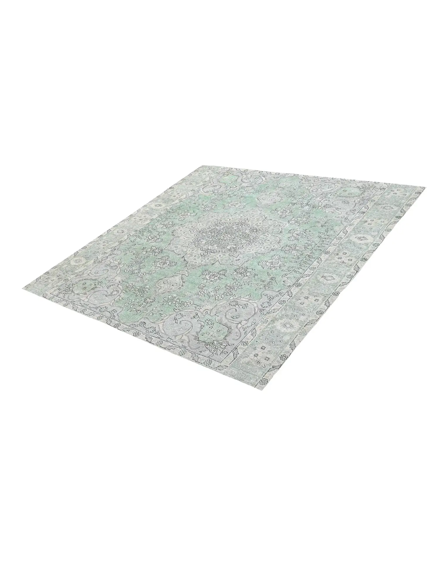 Grün Persien Persischer Vintage Teppich 201 x 201 cm - Einzigartiger handgefertigter Teppich