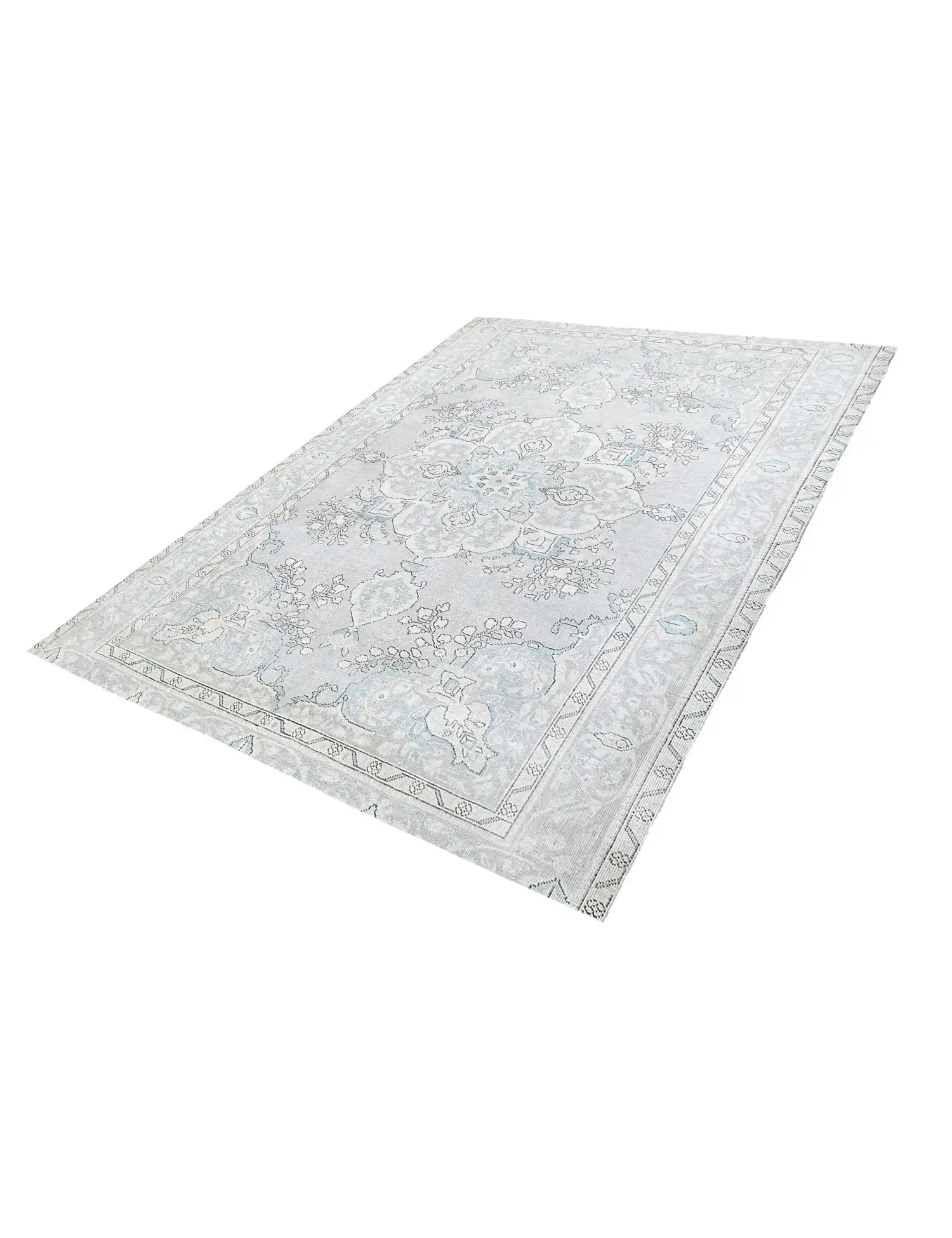 Grau Persien Persischer Vintage Teppich 250 x 198 cm - Einzigartiger handgefertigter Teppich