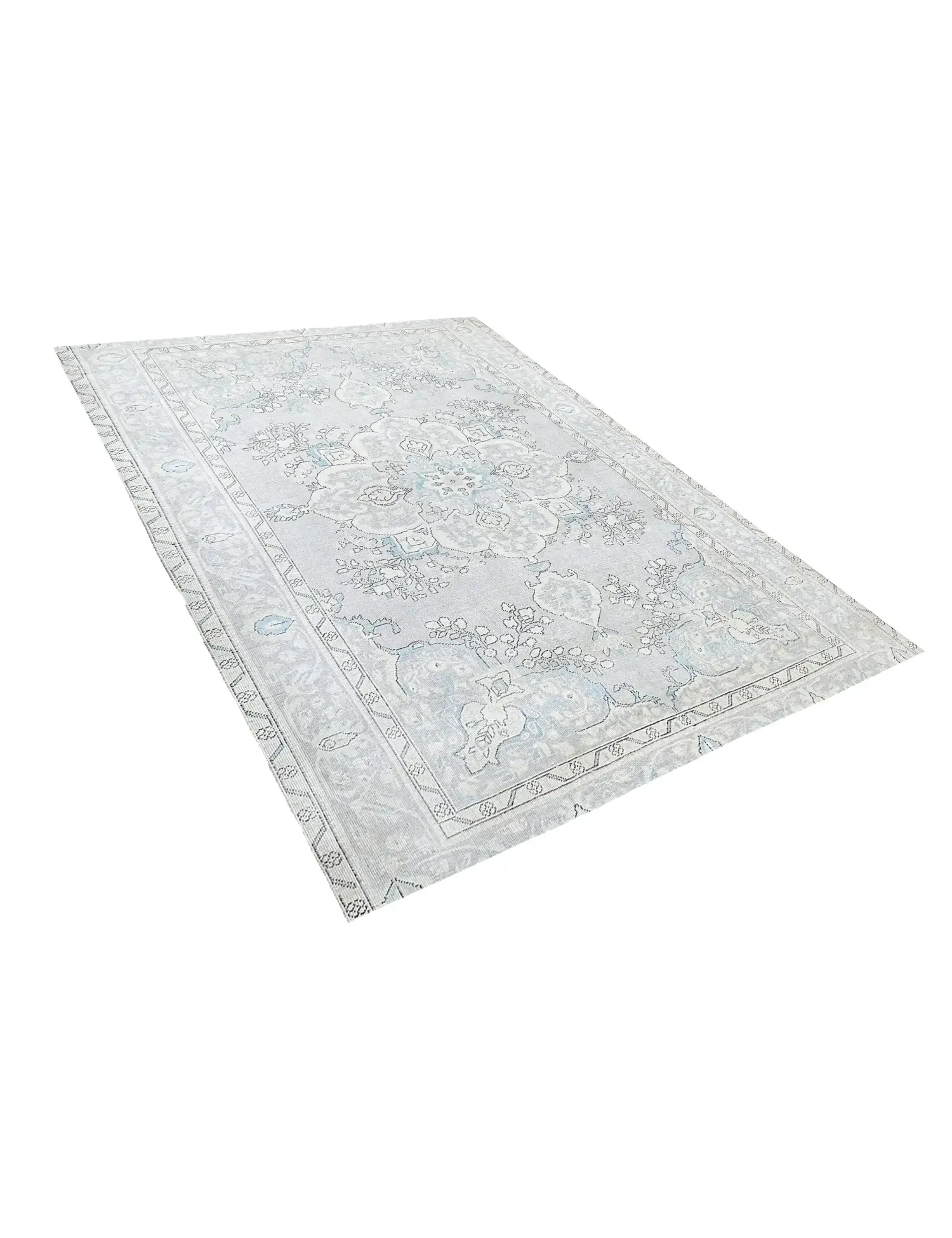 Grau Persien Persischer Vintage Teppich 250 x 198 cm - Einzigartiger handgefertigter Teppich