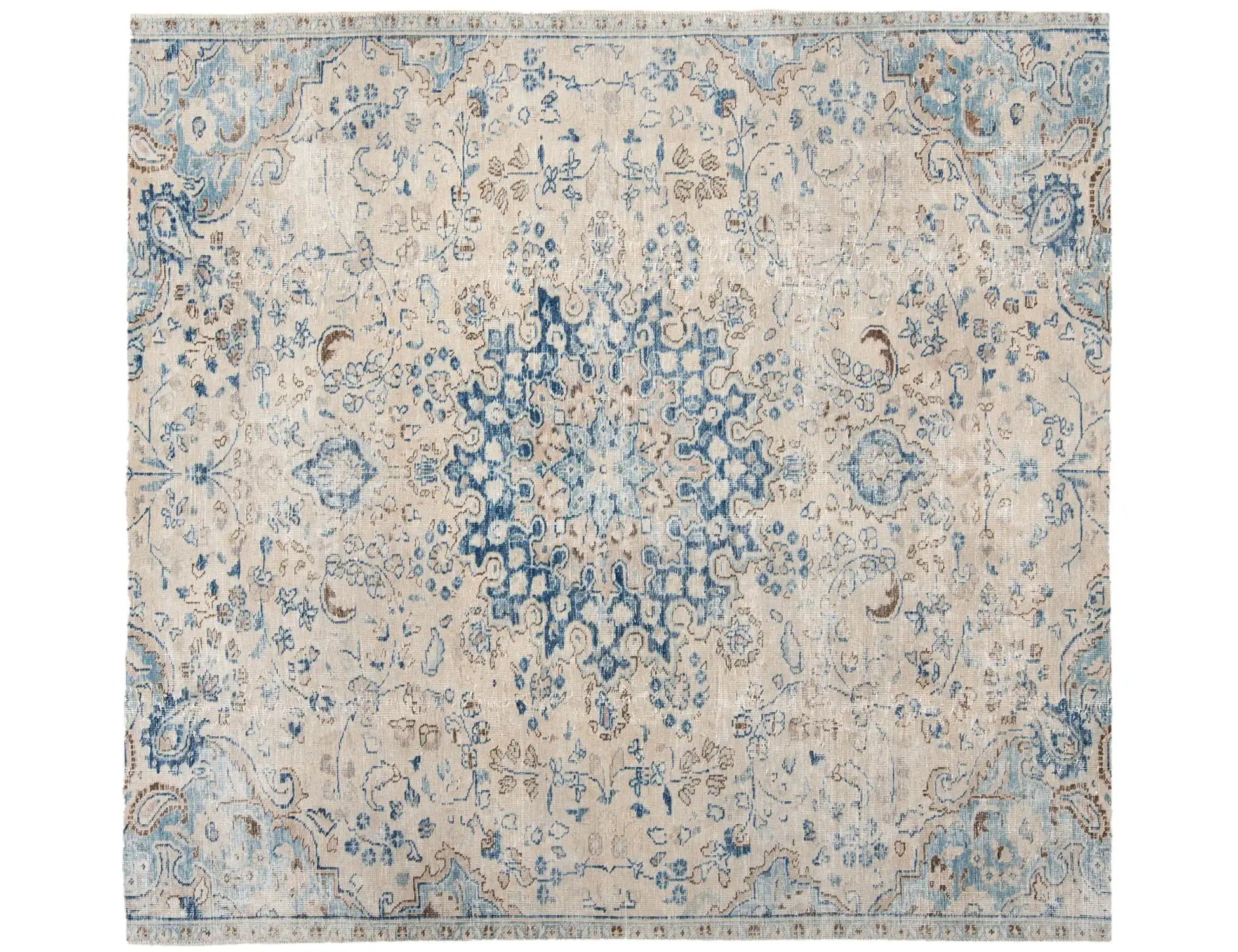 Beige Persien Persischer Vintage Teppich 157 x 157 cm - Einzigartiger handgefertigter Teppich
