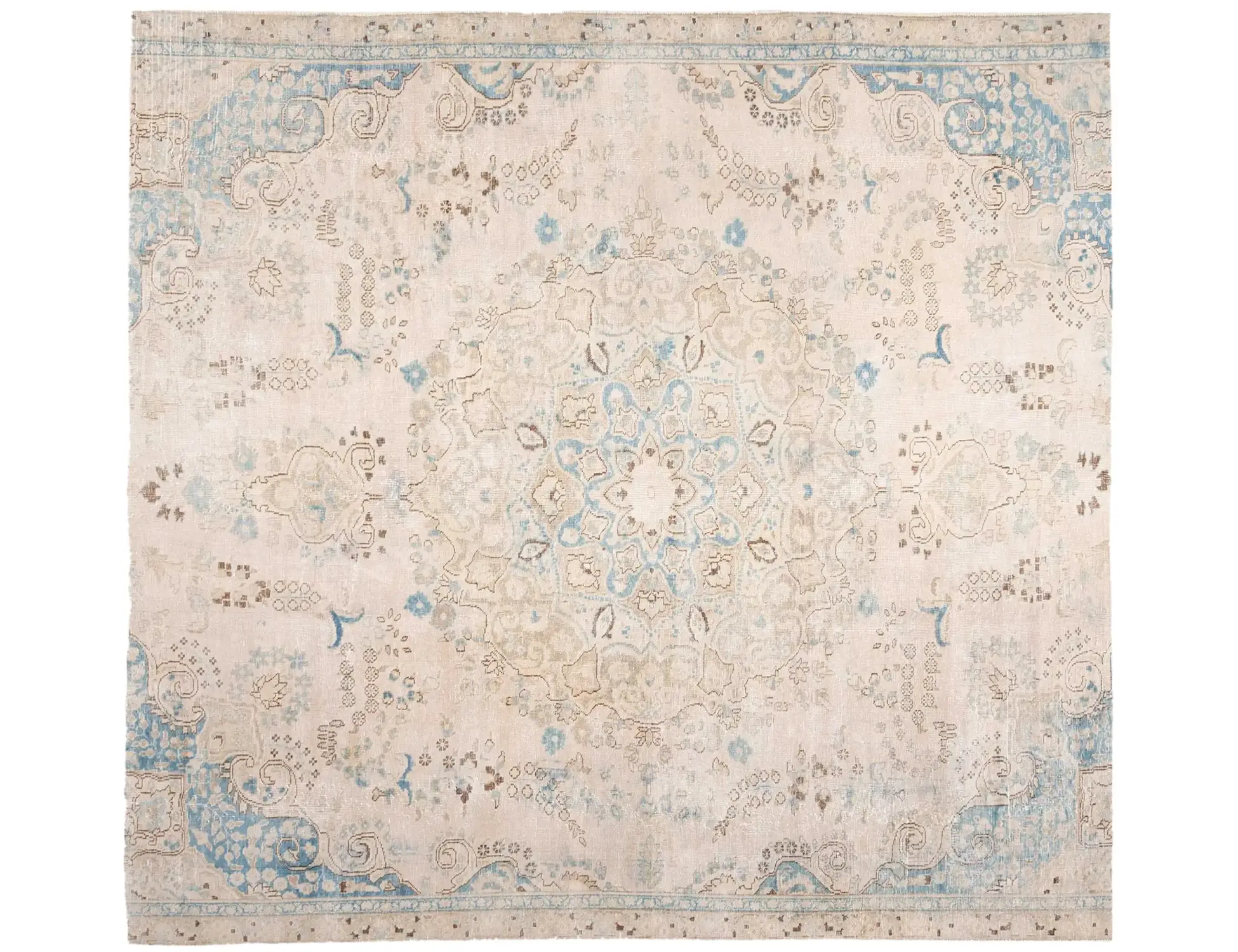 Beige Persien Persischer Vintage Teppich 206 x 206 cm - Einzigartiger handgefertigter Teppich