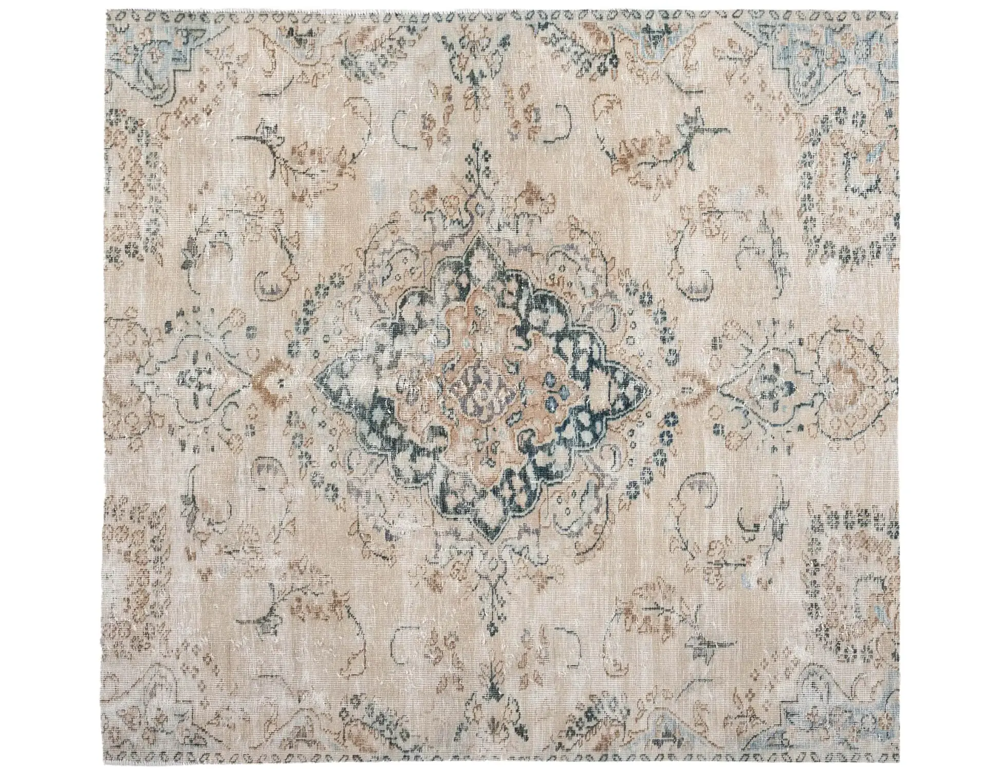 Beige Persien Persischer Vintage Teppich 123 x 123 cm - Einzigartiger handgefertigter Teppich