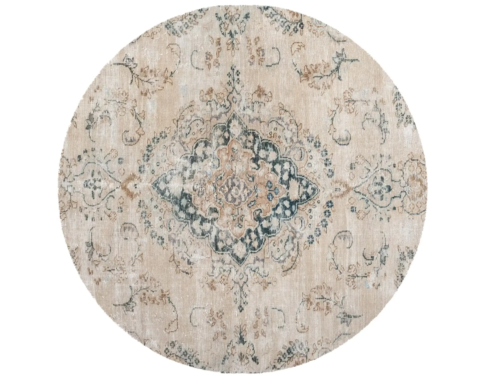 Beige Persien Persischer Vintage Teppich 123 x 123 cm - Einzigartiger handgefertigter Teppich
