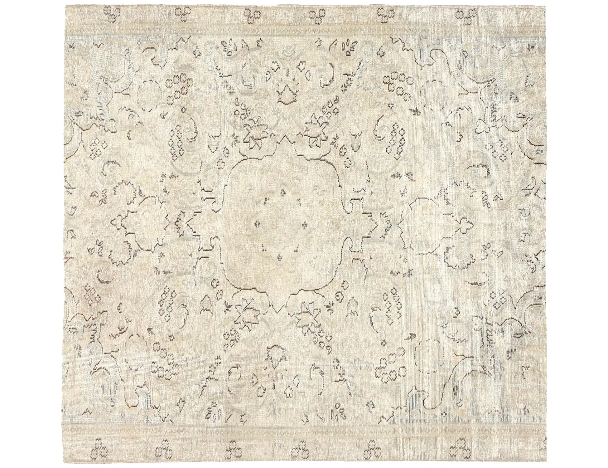 Beige Türkei Vintage Teppich 143 x 143 cm - Einzigartiger handgefertigter Teppich