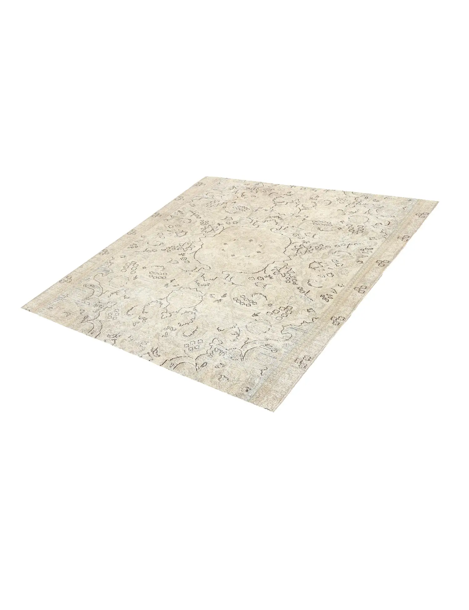 Beige Türkei Vintage Teppich 143 x 143 cm - Einzigartiger handgefertigter Teppich