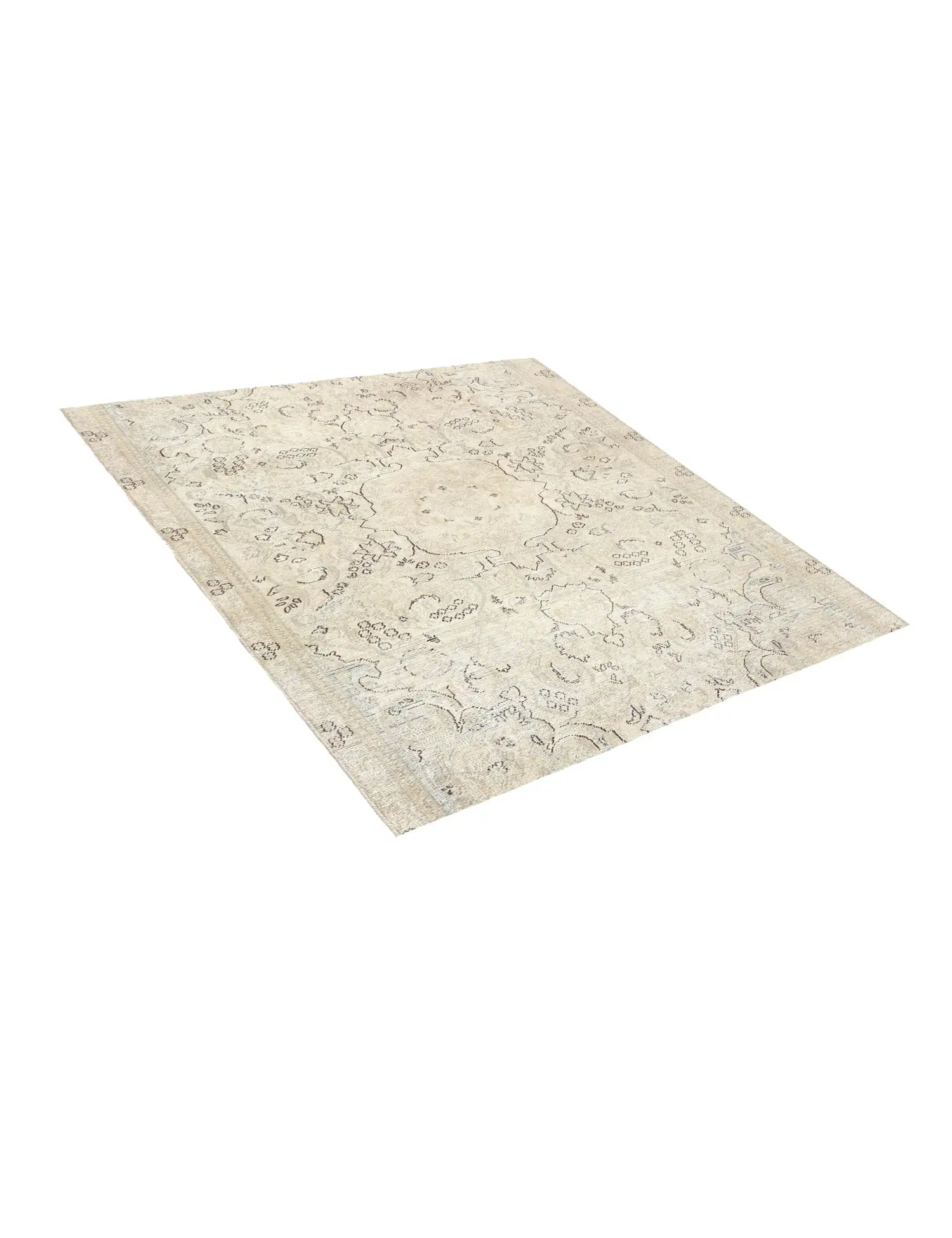 Beige Türkei Vintage Teppich 143 x 143 cm - Einzigartiger handgefertigter Teppich
