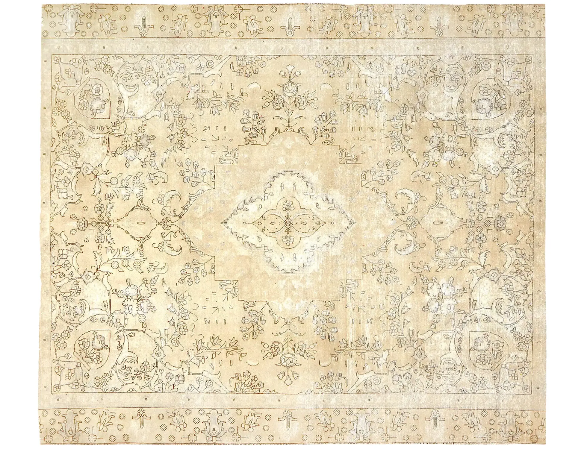 Beige Türkei Vintage Teppich 320 x 270 cm
