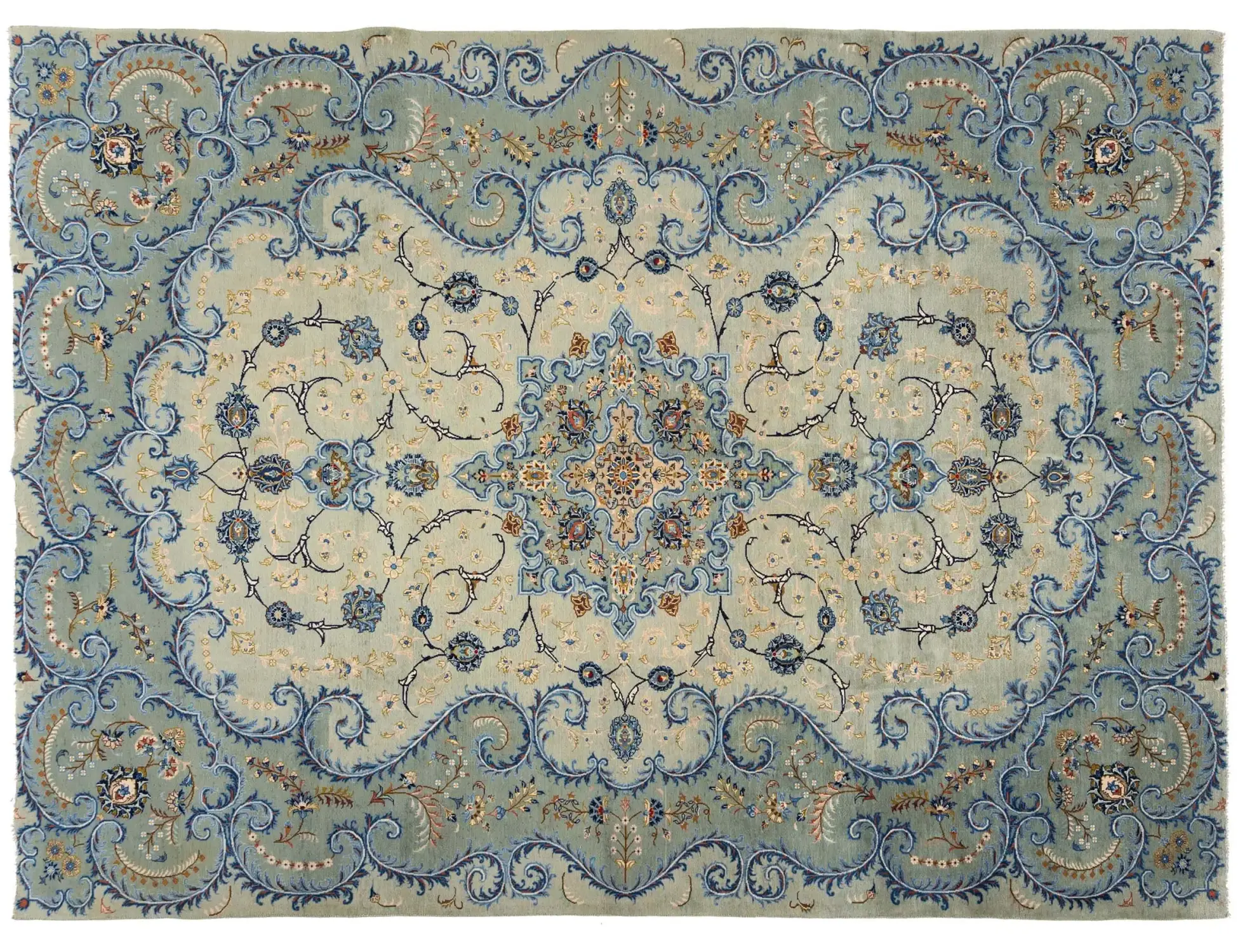 Vert Persan Kashan Patina 340 x 245 cm - Tapis fait main unique