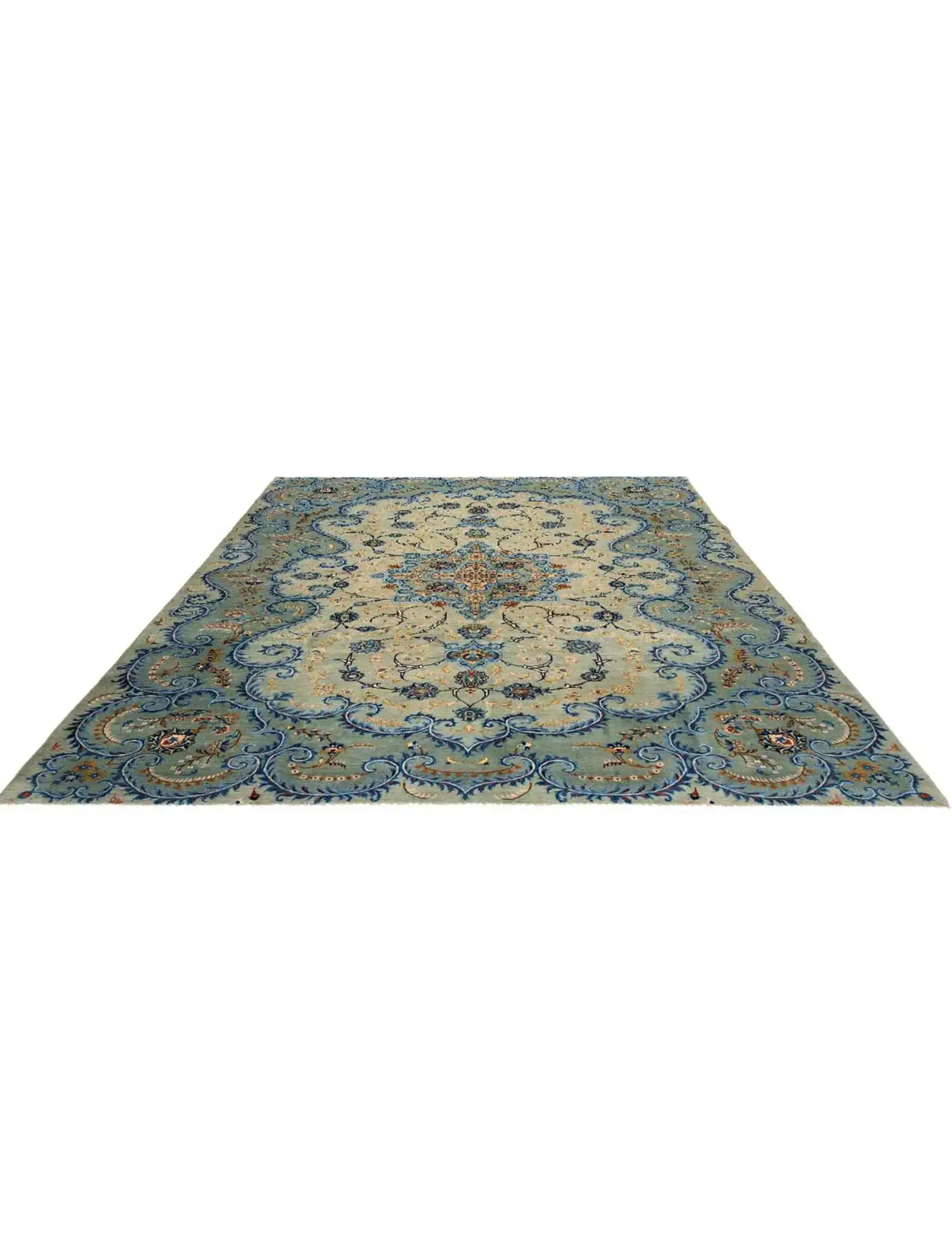 Verde Persiano Kashan Patina 340 x 245 cm - Tappeto unico fatto a mano