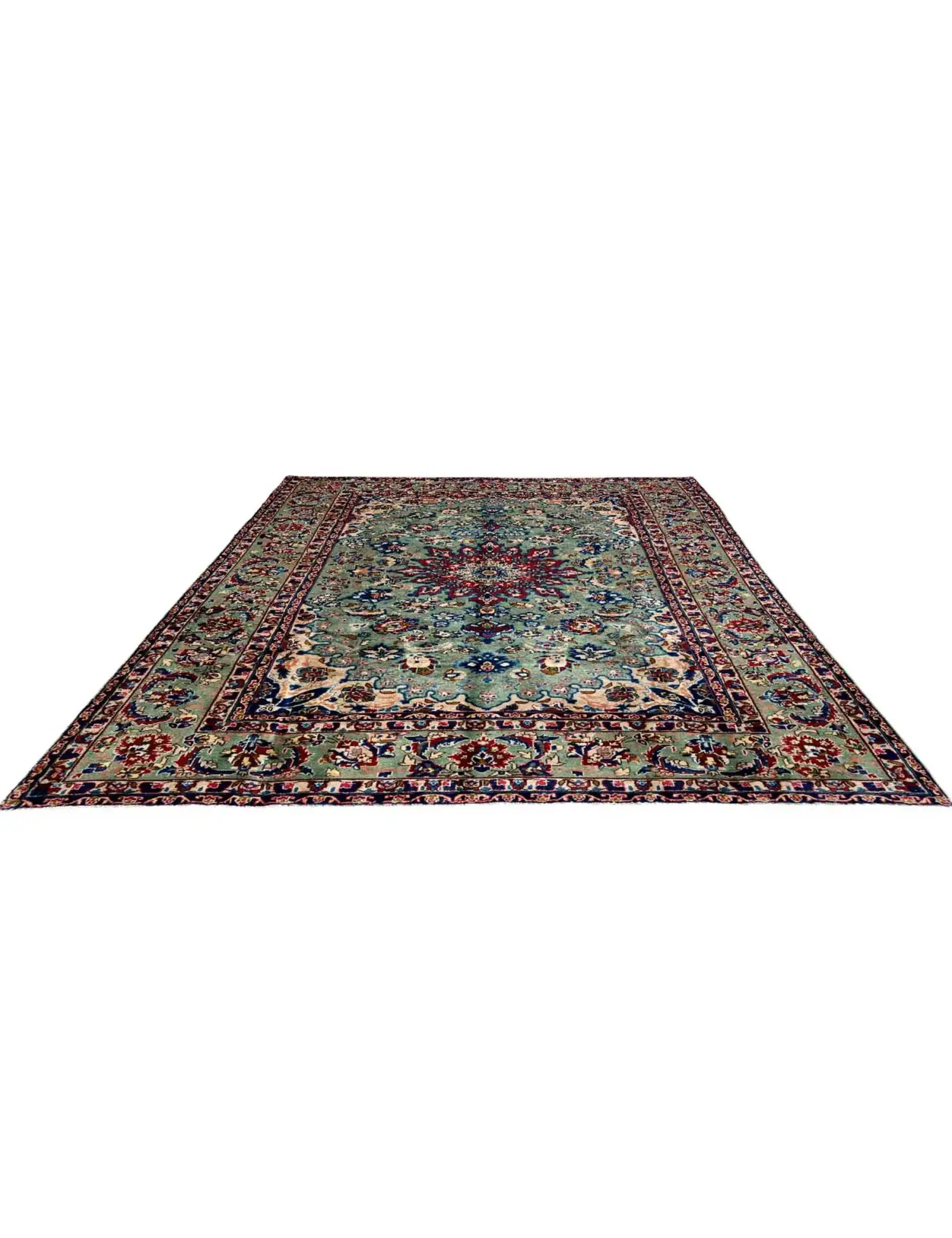 Grün Persien Kashmar Patina 296 x 196 cm - Einzigartiger handgefertigter Teppich
