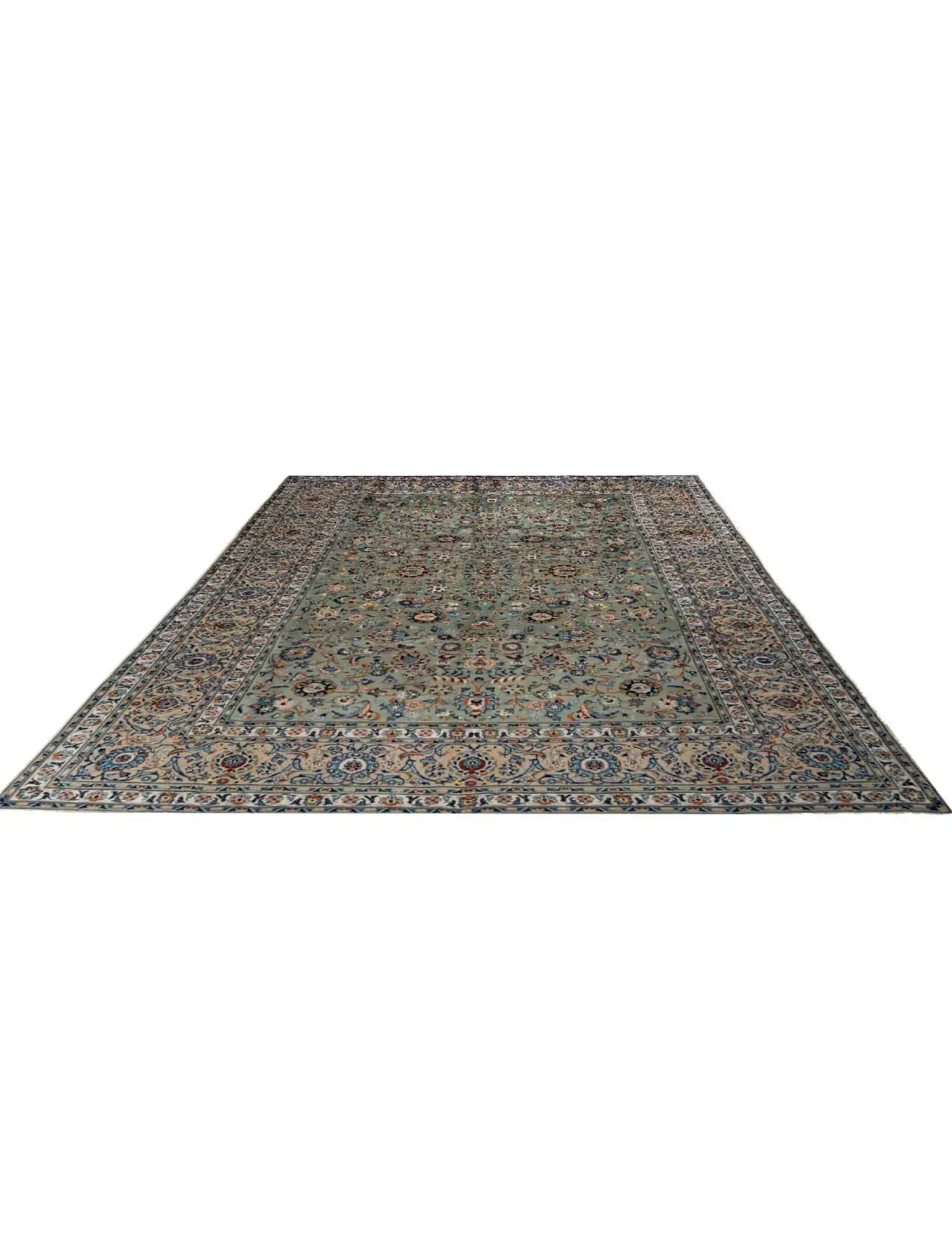 Grün Persien Kashmar Patina 346 x 246 cm - Einzigartiger handgefertigter Teppich