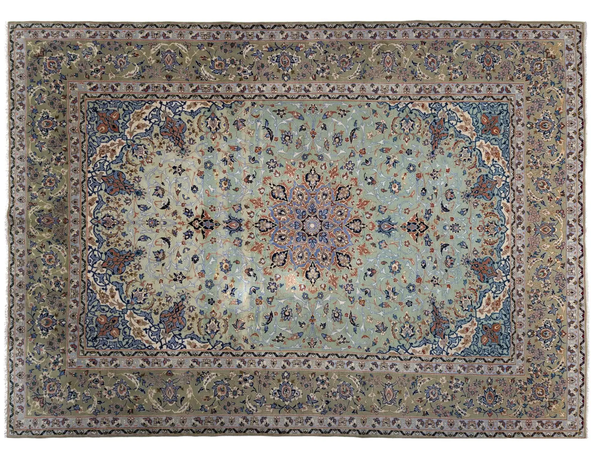 Groen Perzië Kashan Patina 399 x 299 cm - Uniek handgemaakt tapijt