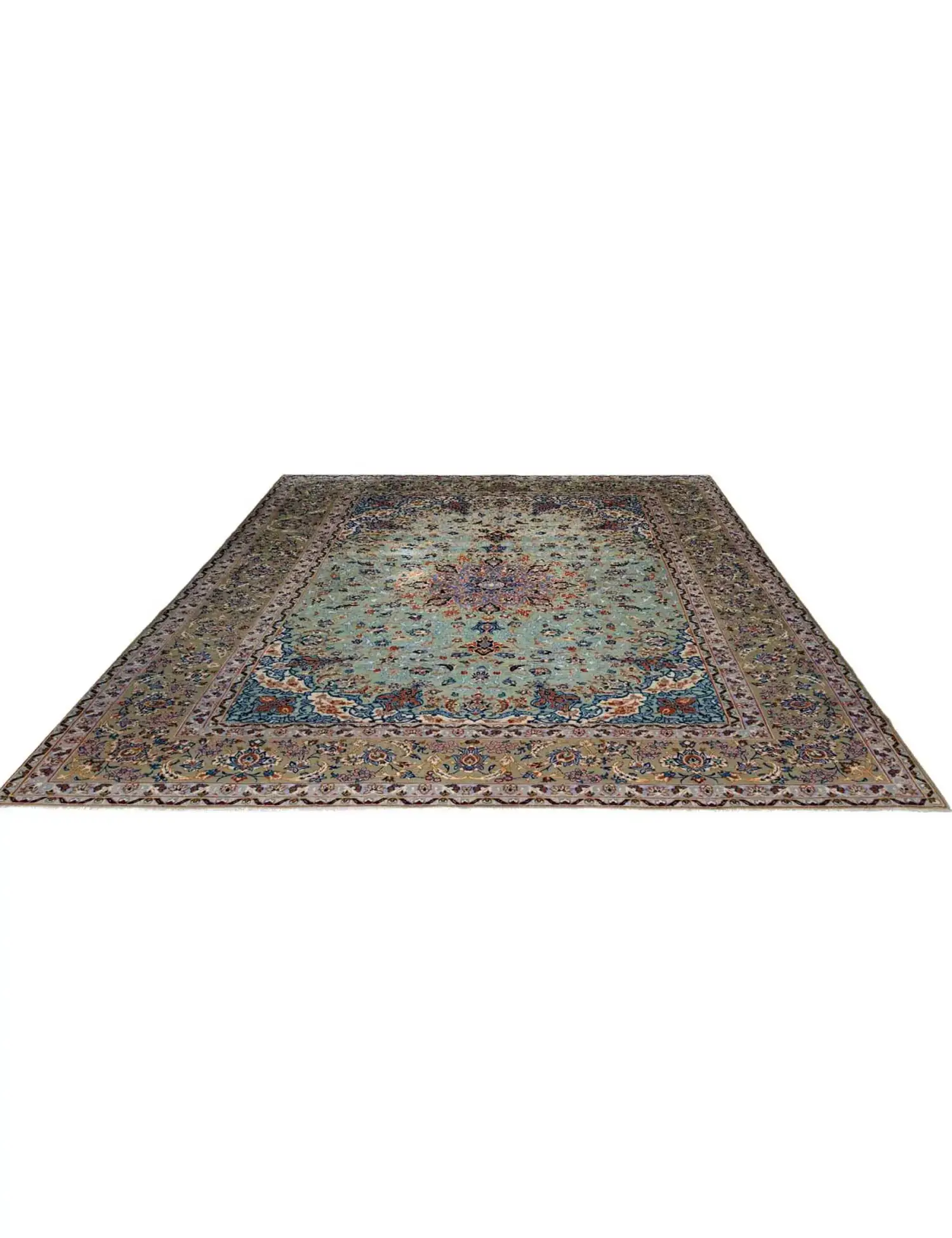 Green Persia Kashan Patina 399 x 299 cm - Unique Handmade Carpet