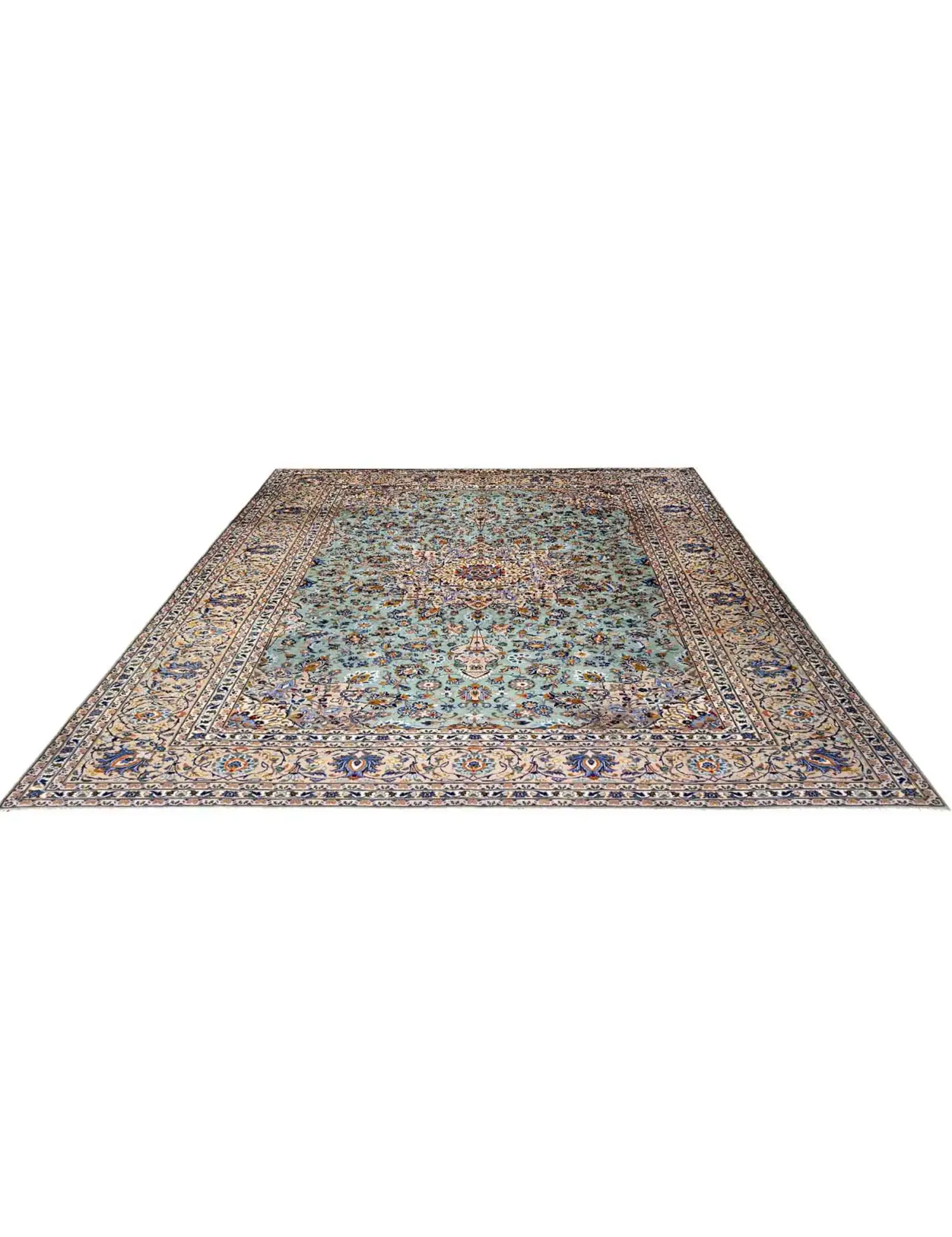 Beige Persan Kashan Patina 366 x 253 cm - Tapis fait main unique