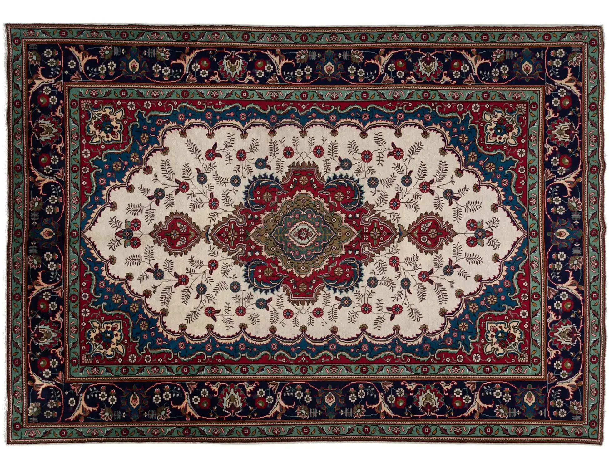 Bleu Persan Tabriz Patina 355 x 248 cm - Tapis fait main unique