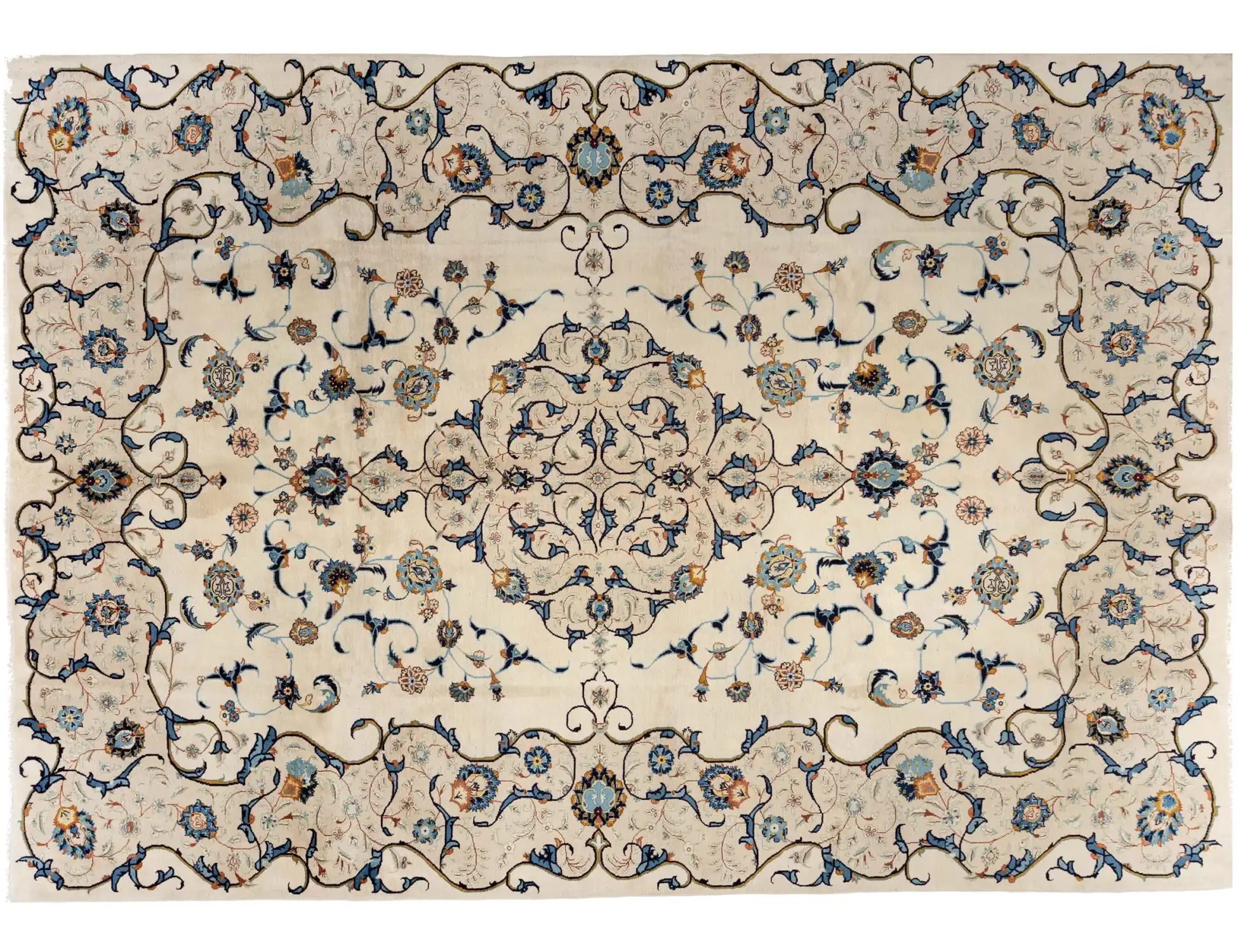 Beige Persan Kashan Patina 398 x 290 cm - Tapis fait main unique