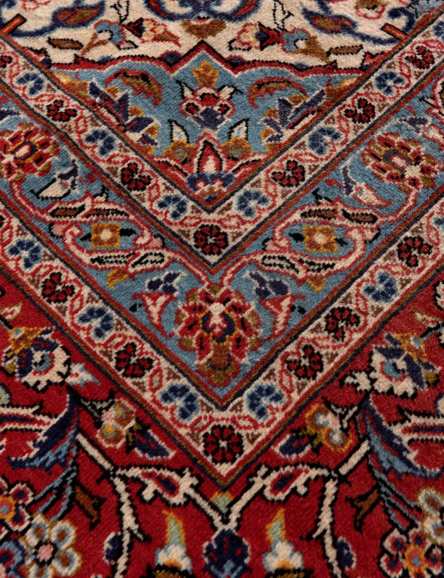 Azul Persa Kashan Patina 448 x 293 cm - Alfombra única hecha a mano