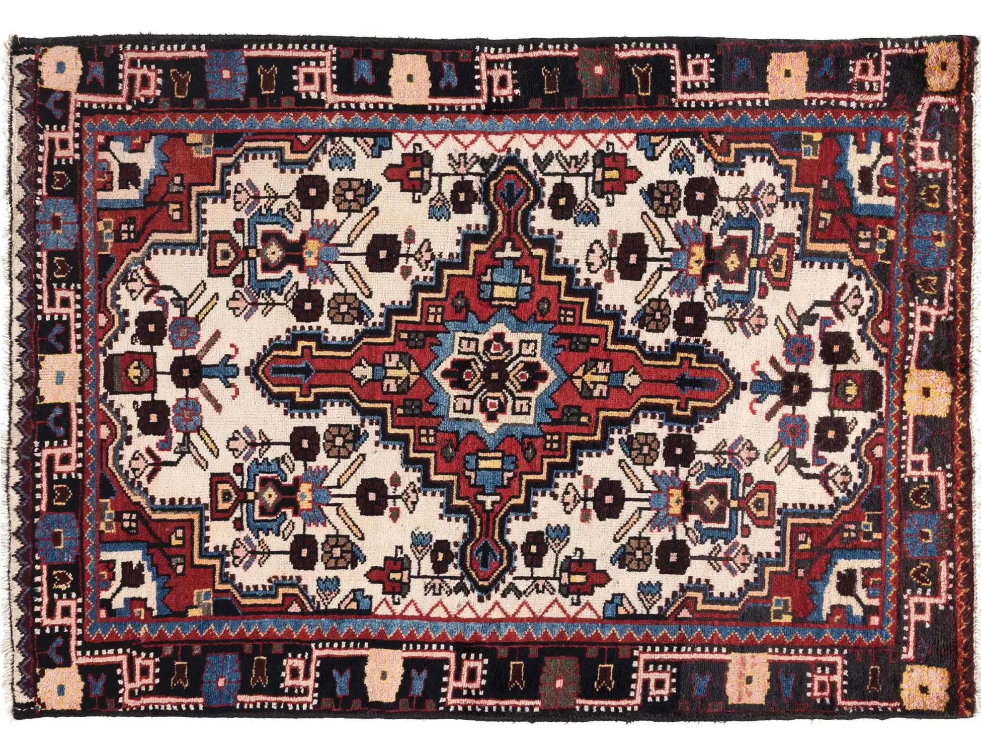 Rouge Persan Hamadan Patina  150 x 110 cm - Tapis fait main unique