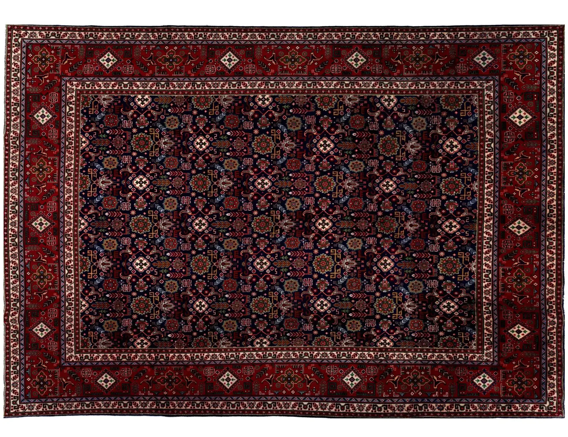 Blau Persien Tabriz Patina 378 x 300 cm - Einzigartiger handgefertigter Teppich