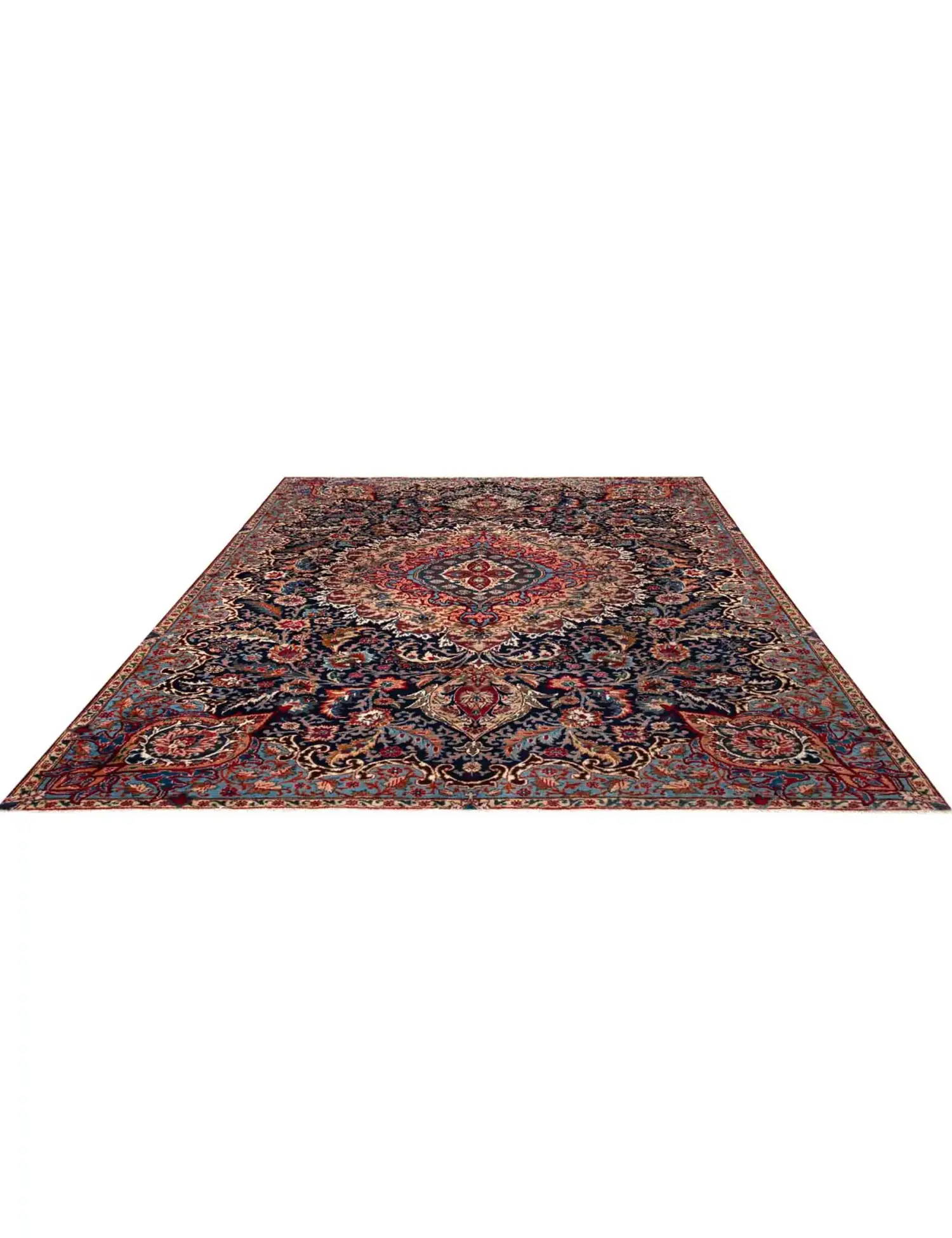 Blå Persien Kashmar Patina  280 x 185 cm - Unikt håndlavet tæppe