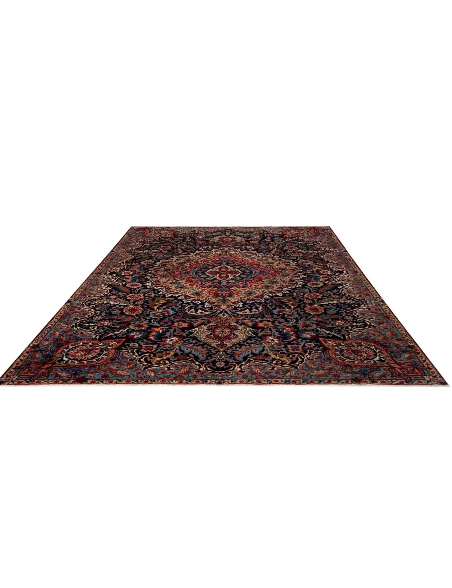 Blå Persien Kashmar Patina  280 x 185 cm - Unikt håndlavet tæppe