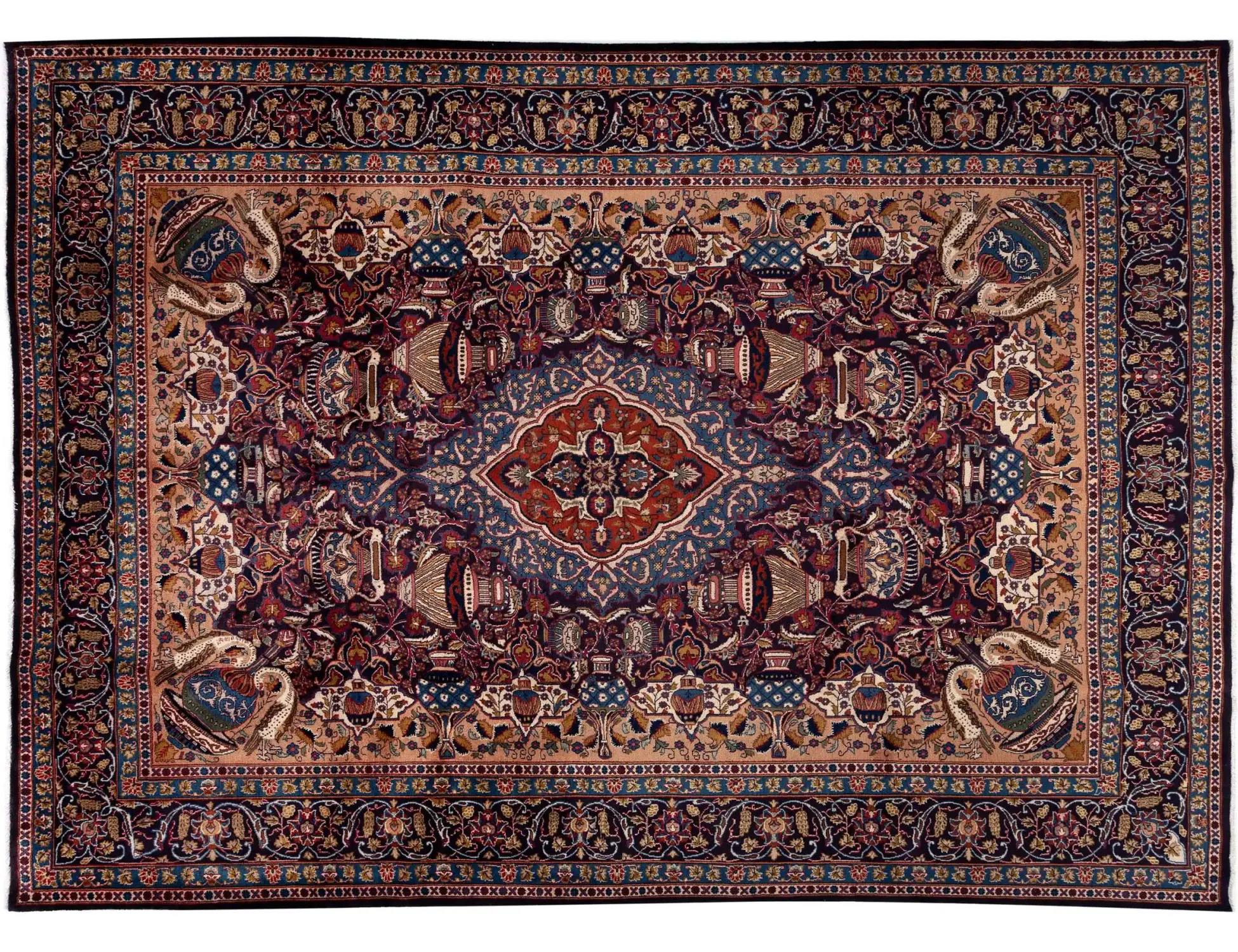 Blau Persien Kashmar Patina 395 x 295 cm - Einzigartiger handgefertigter Teppich