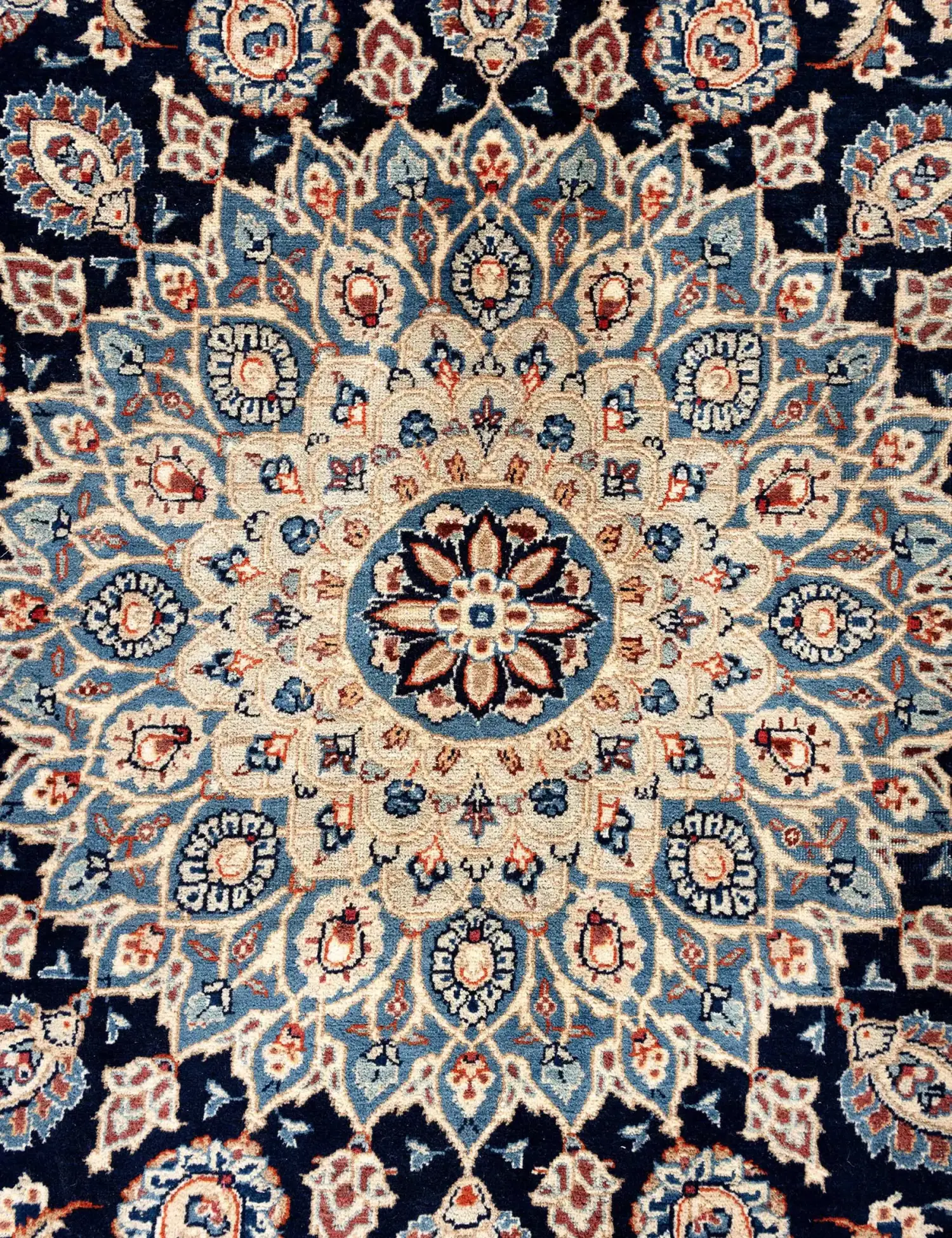 Bleu Persan Kashmar Patina 382 x 298 cm - Tapis fait main unique