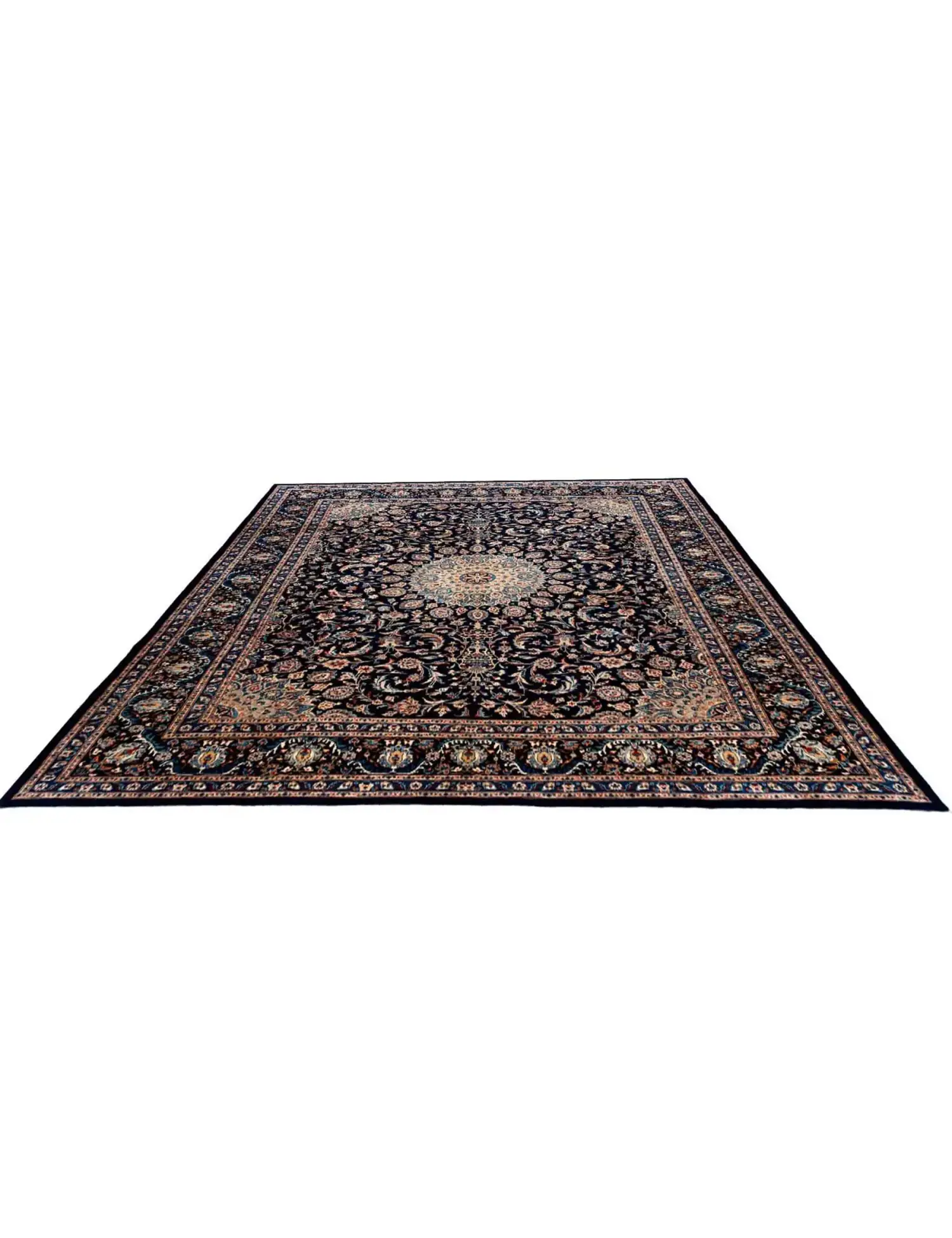 Bleu Persan Kashmar Patina 382 x 298 cm - Tapis fait main unique