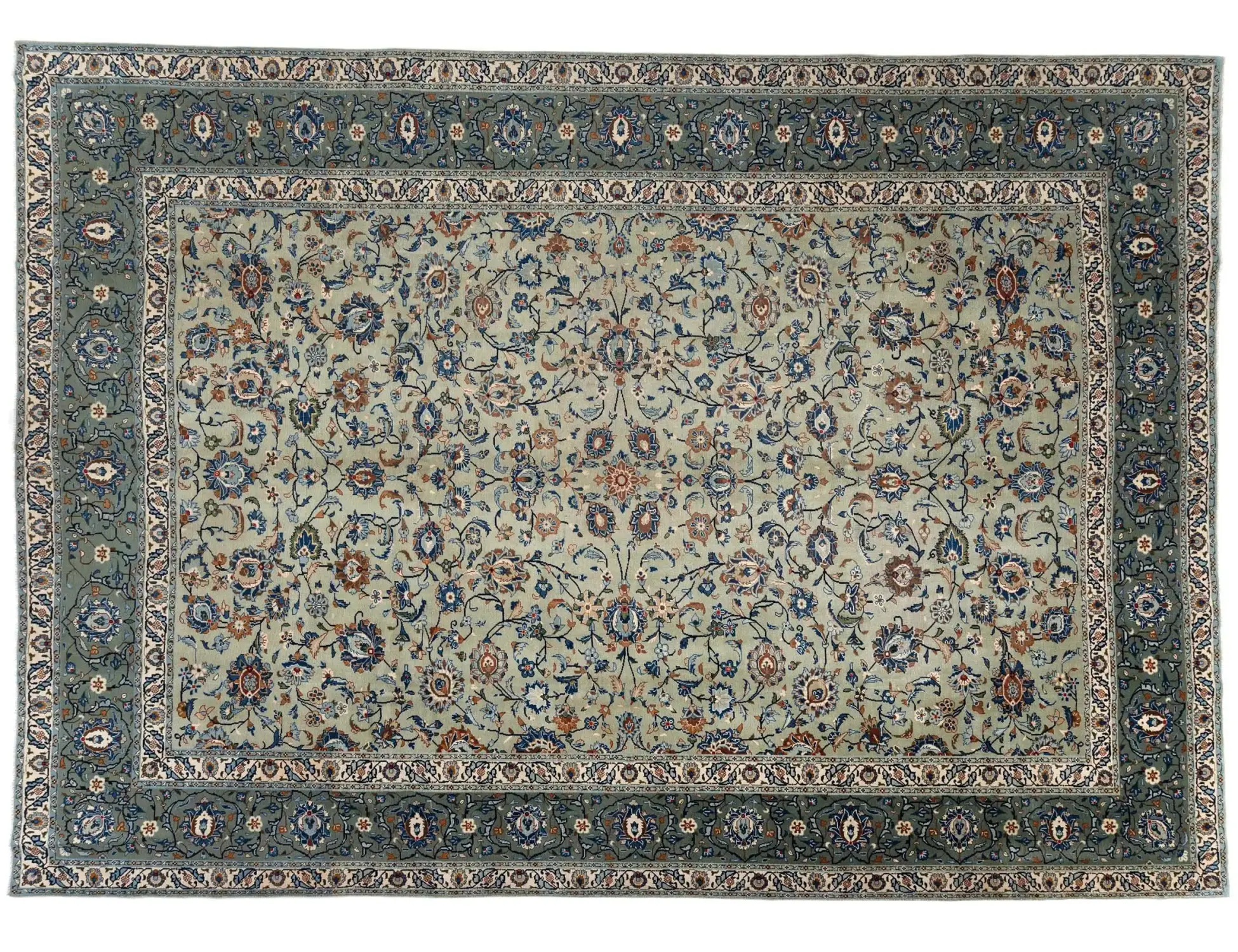 Verde Persiano Kashan Patina 405 x 293 cm - Tappeto unico fatto a mano