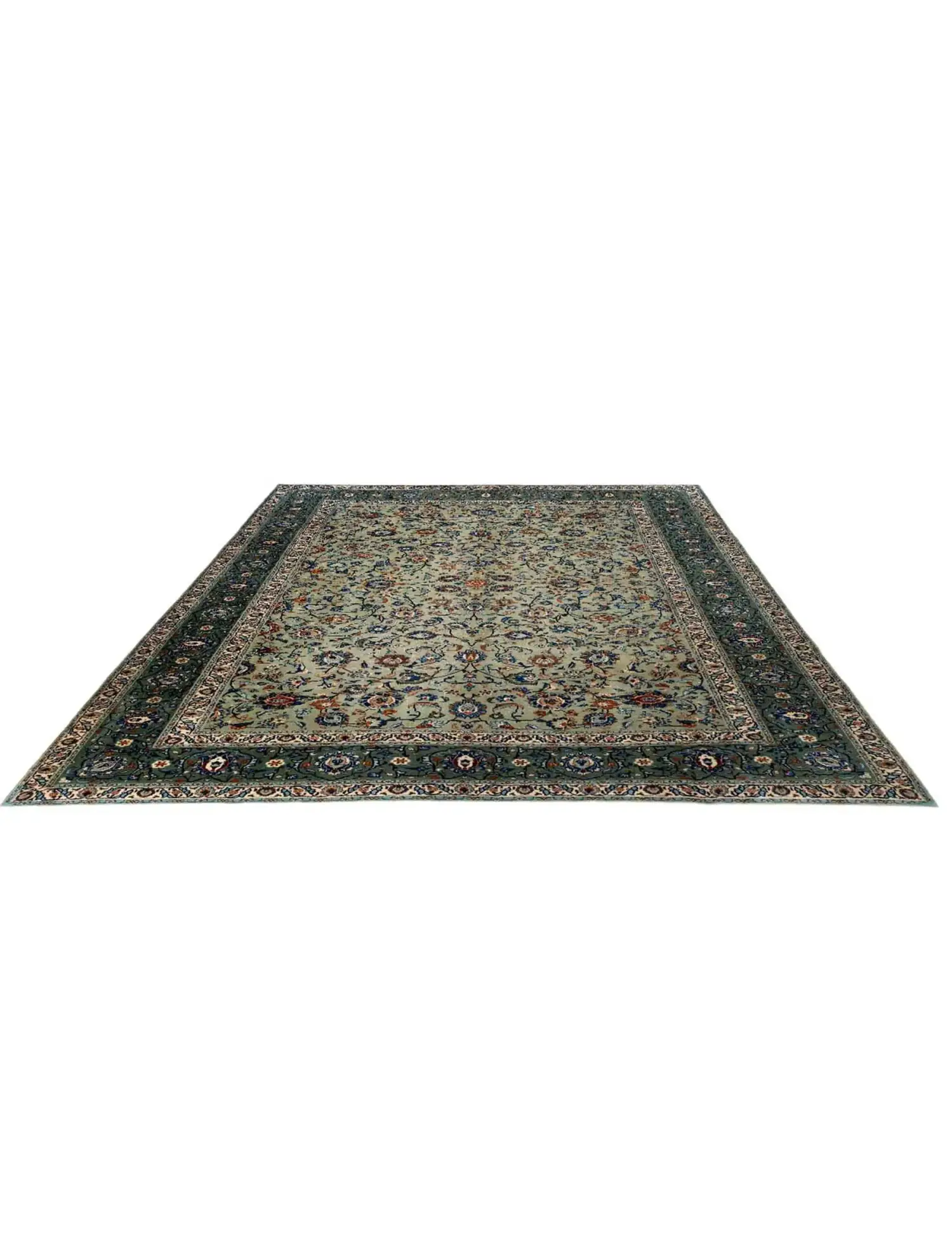 Verde Persiano Kashan Patina 405 x 293 cm - Tappeto unico fatto a mano