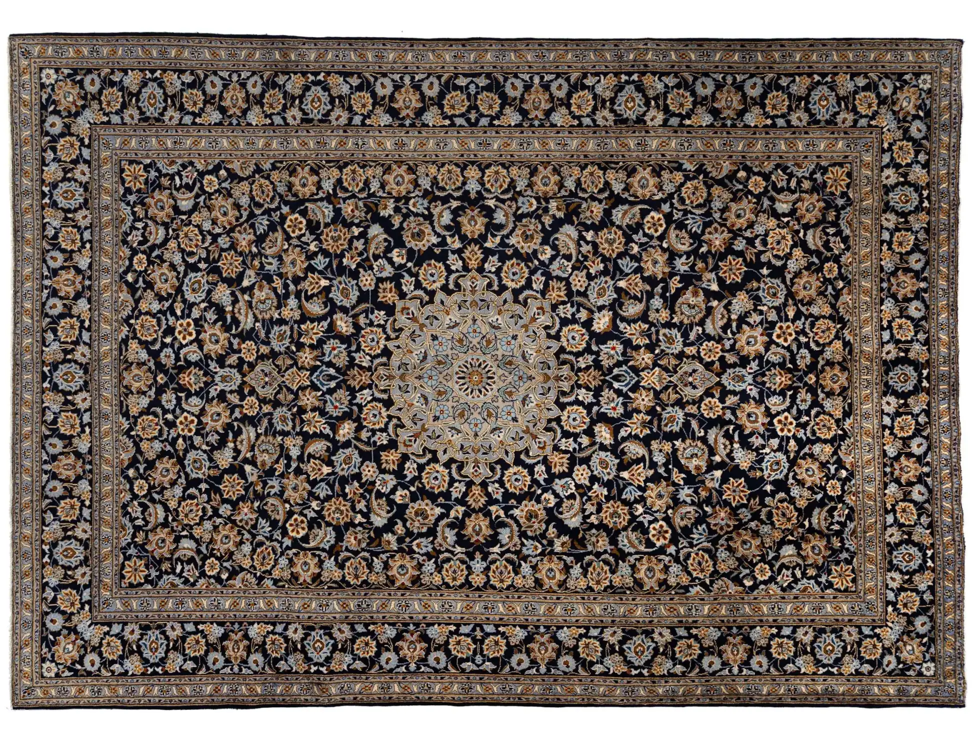 Blu Persiano Kashan Patina 415 x 302 cm - Tappeto unico fatto a mano
