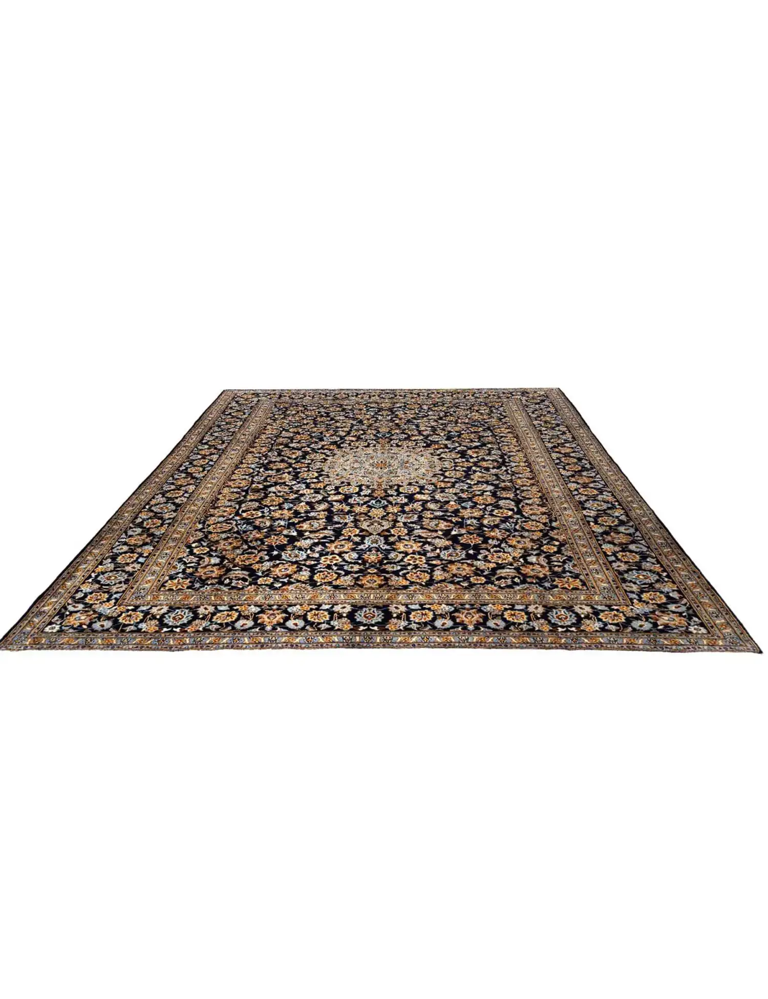 Azul Persa Kashan Patina 415 x 302 cm - Alfombra única hecha a mano