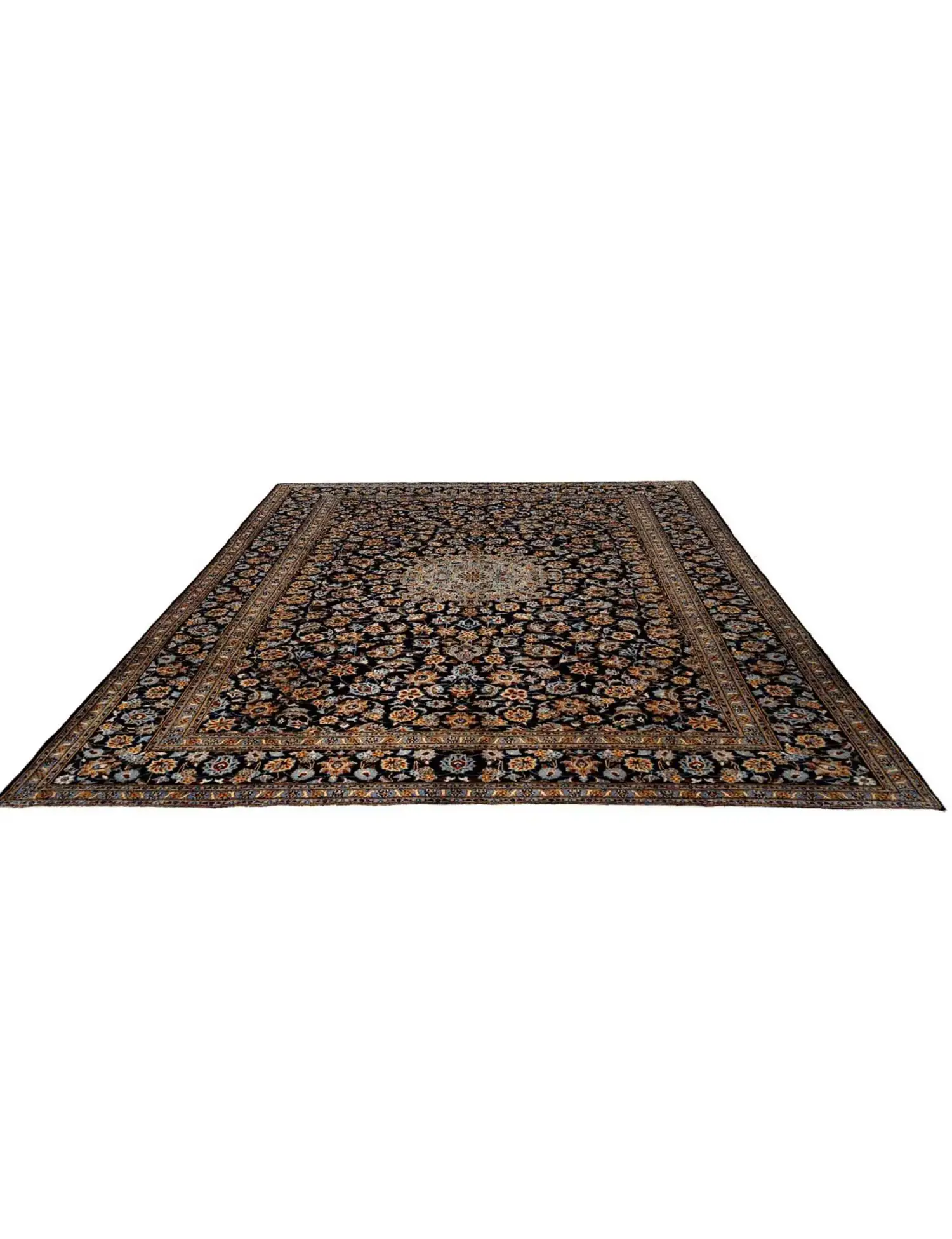 Azul Persa Kashan Patina 415 x 302 cm - Alfombra única hecha a mano