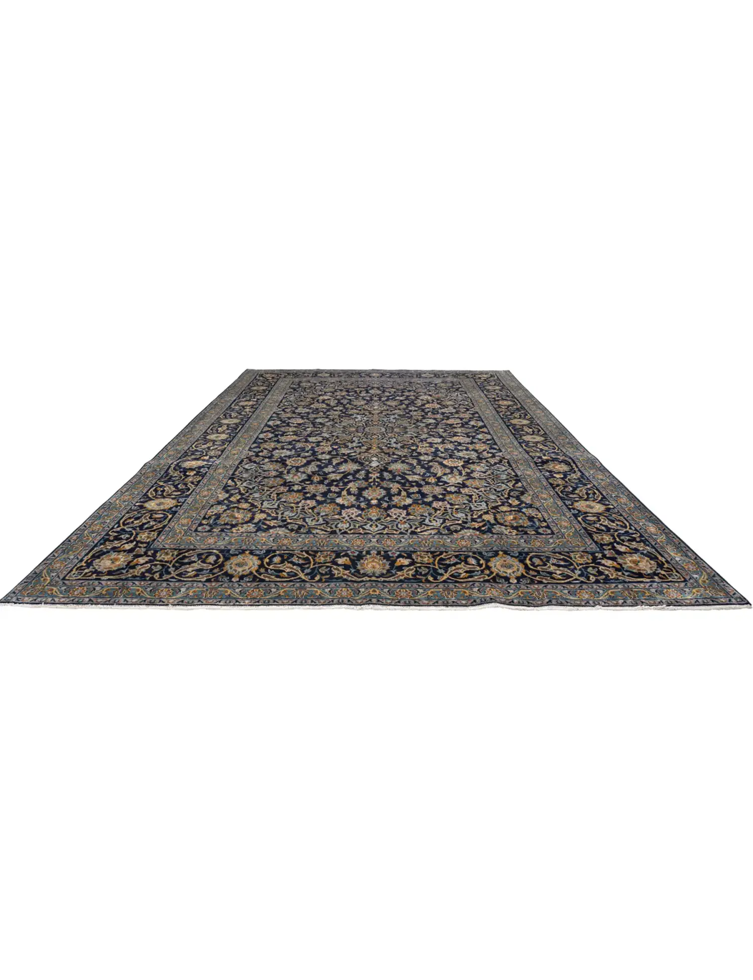 Blå Persien Kashan Patina  337 x 220 cm - Unikt håndlavet tæppe