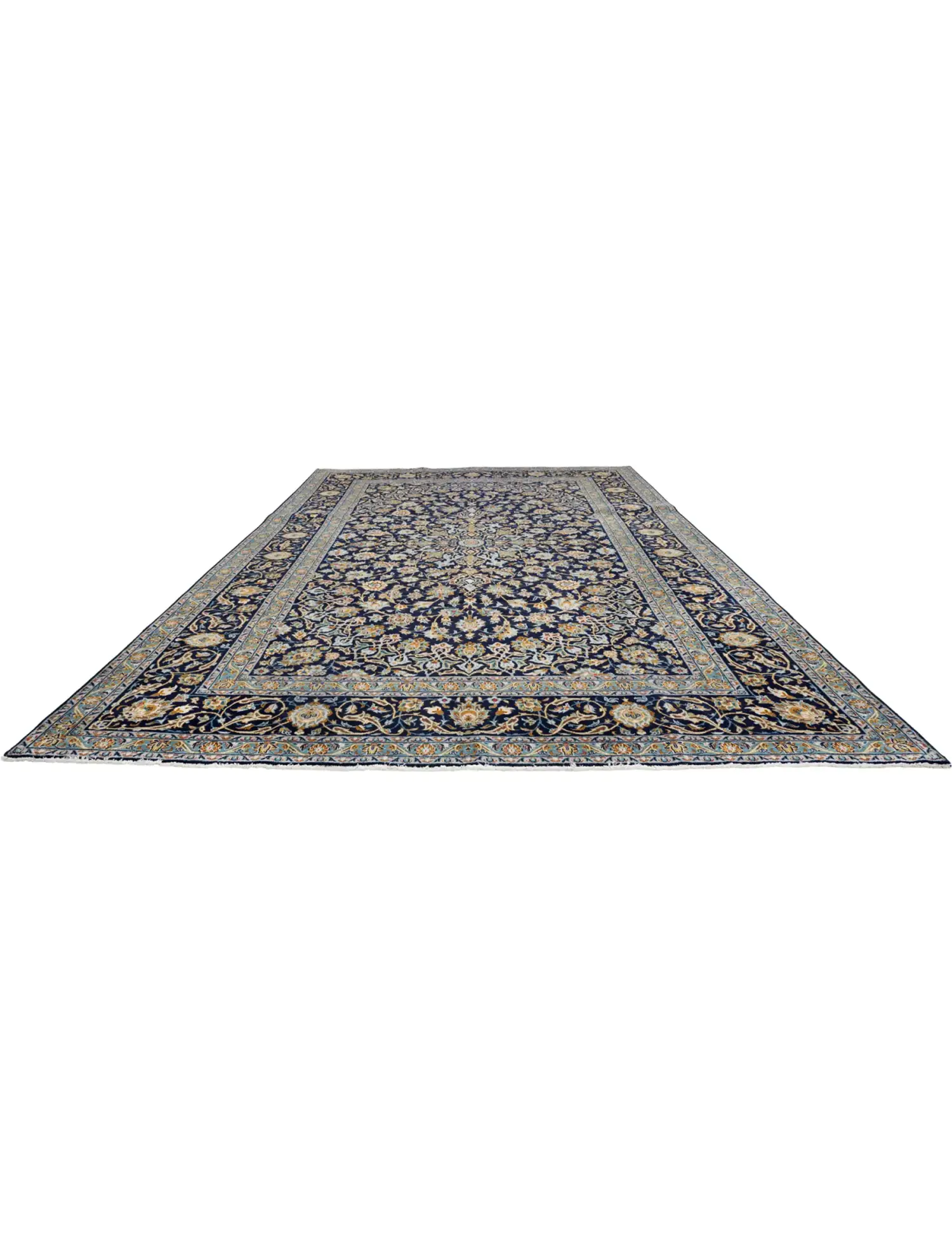 Blå Persien Kashan Patina  337 x 220 cm - Unikt håndlavet tæppe