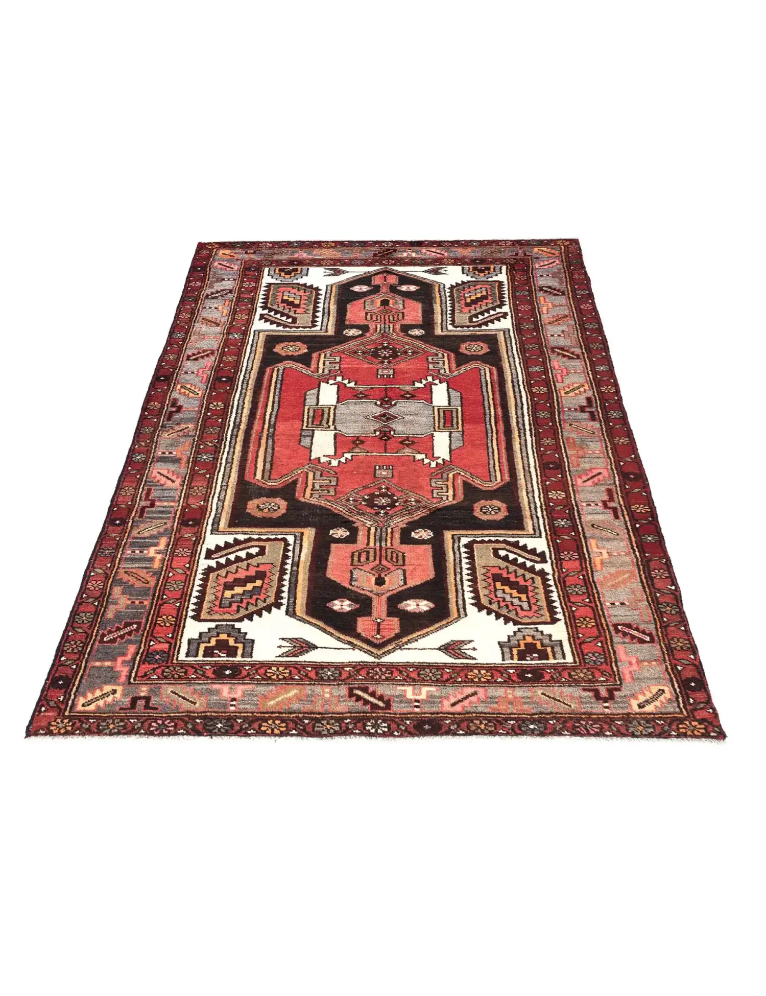 Rojo Persa Hamadan Patina 229 x 125 cm - Alfombra única hecha a mano