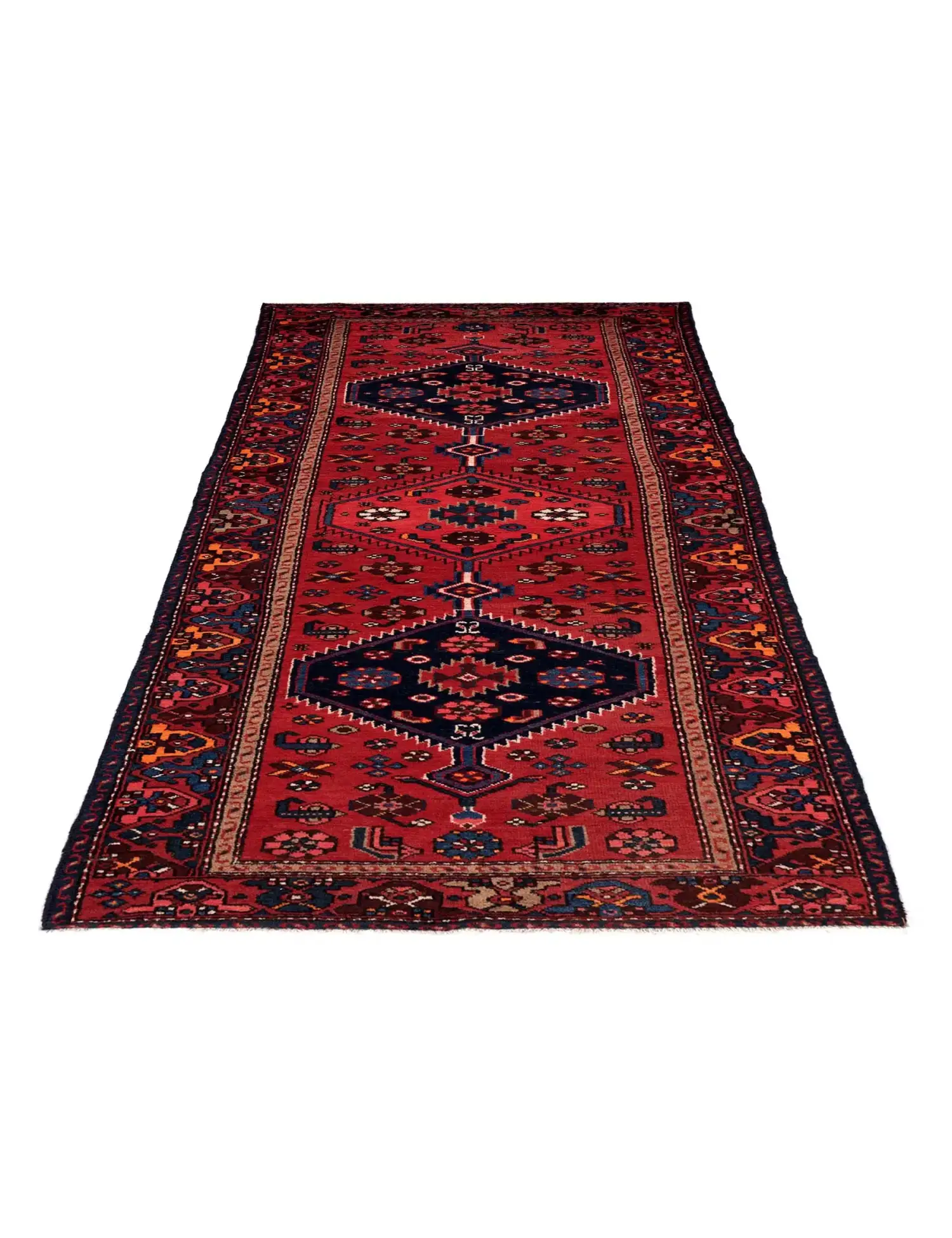 Rojo Persa Hamadan Patina 220 x 108 cm - Alfombra única hecha a mano