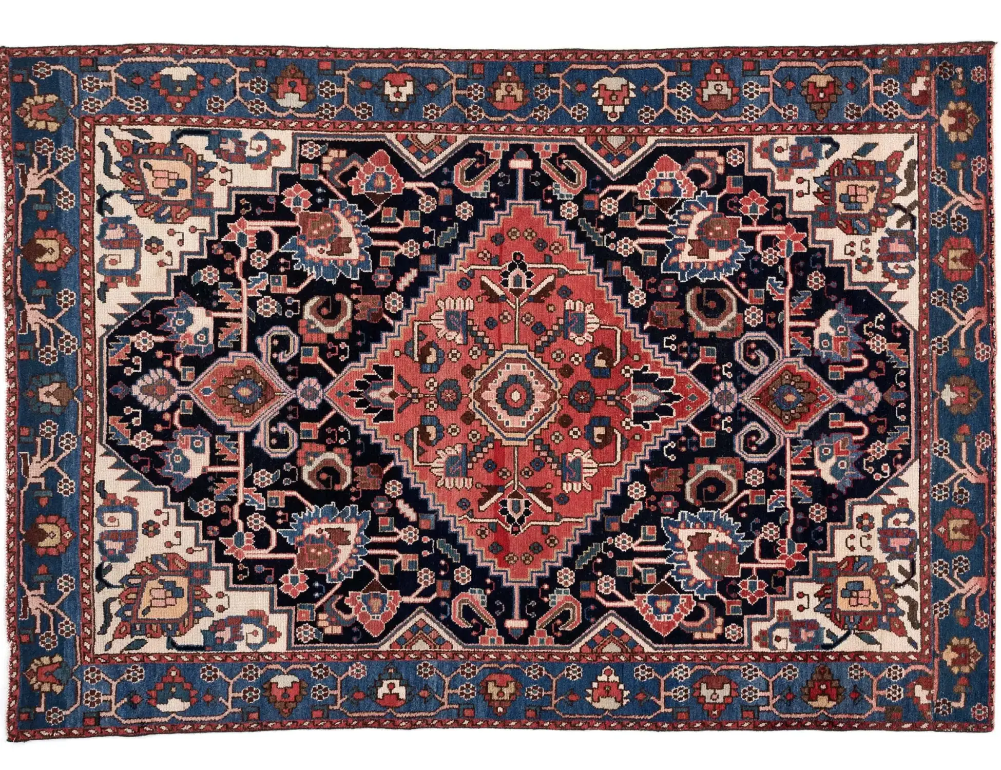 Blu Persiano Hamadan Patina  196 x 136 cm - Tappeto unico fatto a mano