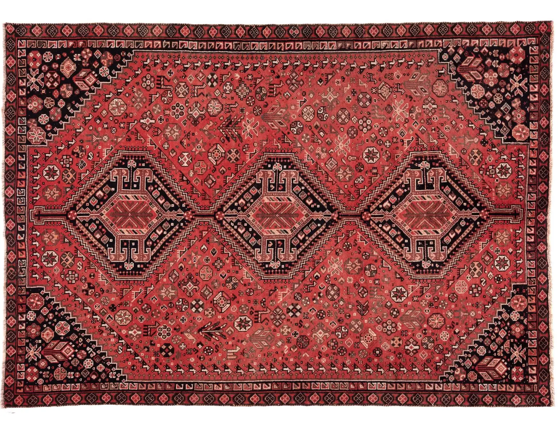 Red Persia Shiraz Patina 259 x 173 cm - Unique Handmade Carpet