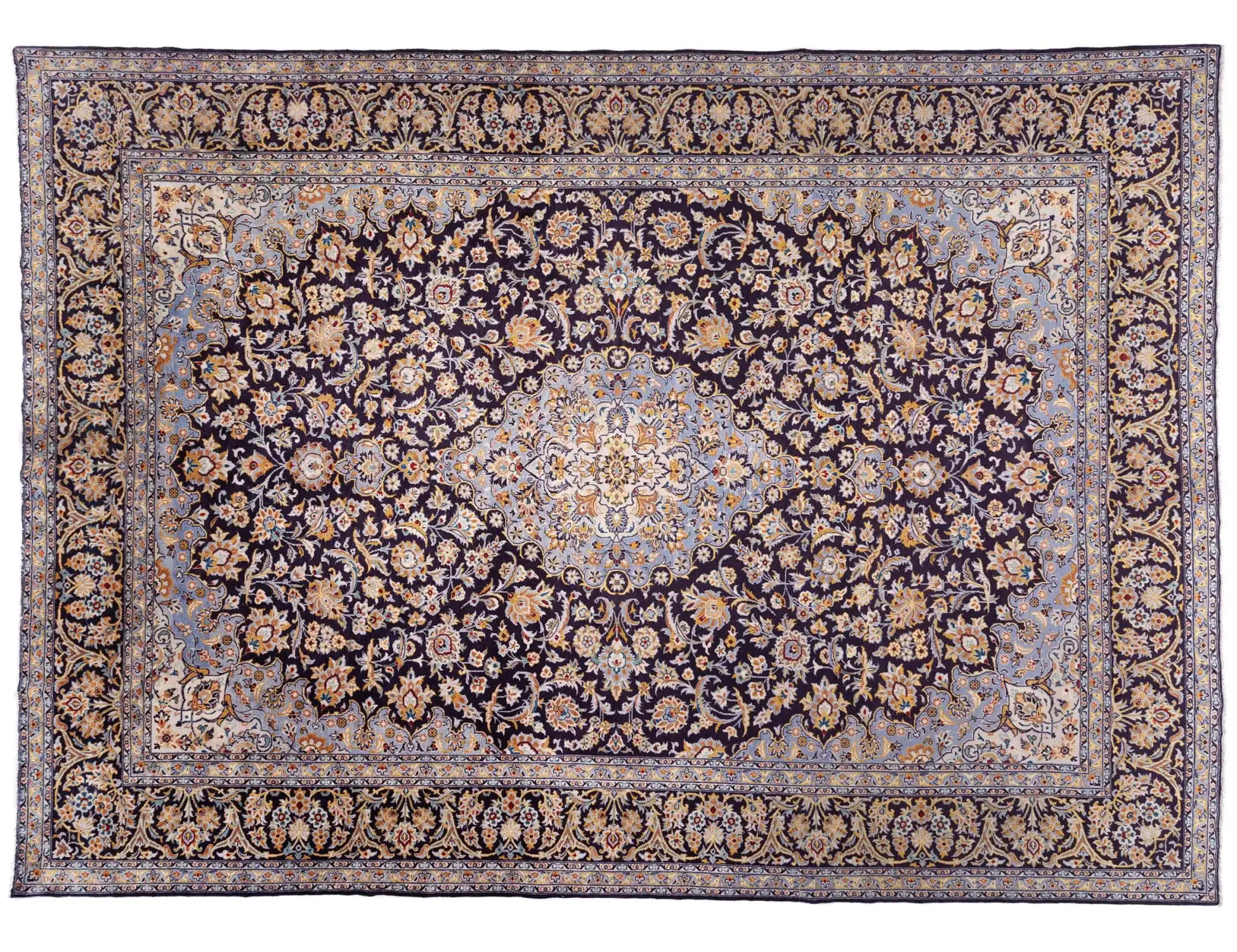 Blå Persien Kashan Patina  435 x 307 cm - Unikt håndlavet tæppe