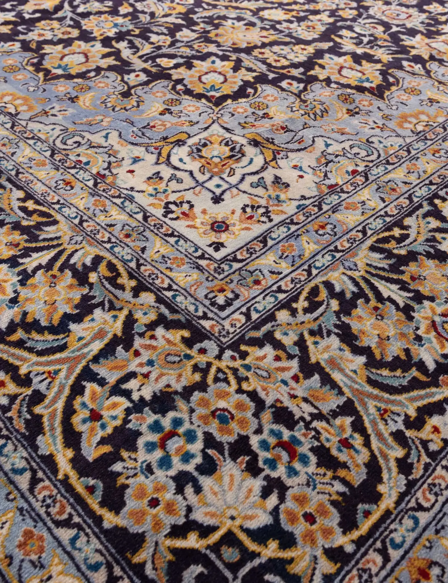 Bleu Persan Kashan Patina 435 x 307 cm - Tapis fait main unique