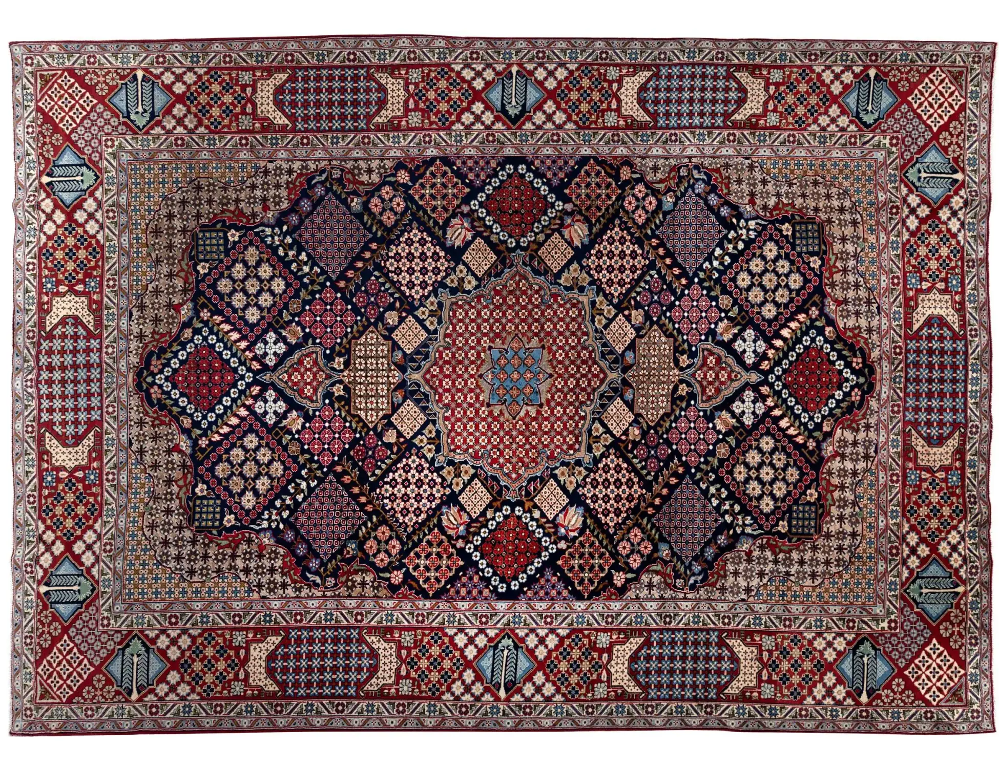 Blå Persien Kashan Patina 388 x 280 cm - Unikt håndlavet tæppe