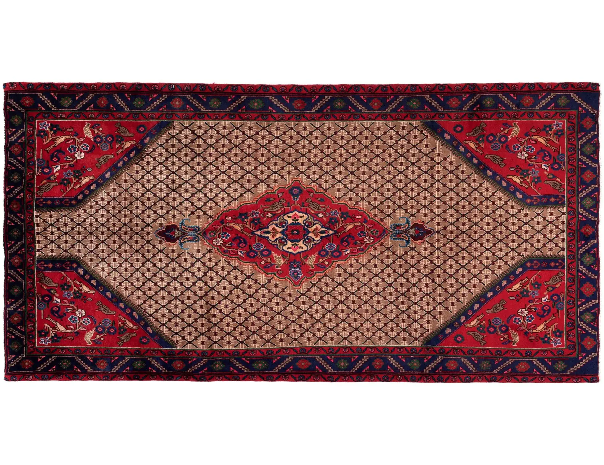 Red  Persia Hamadan  290 x 150 cm - Unique Handmade Carpet