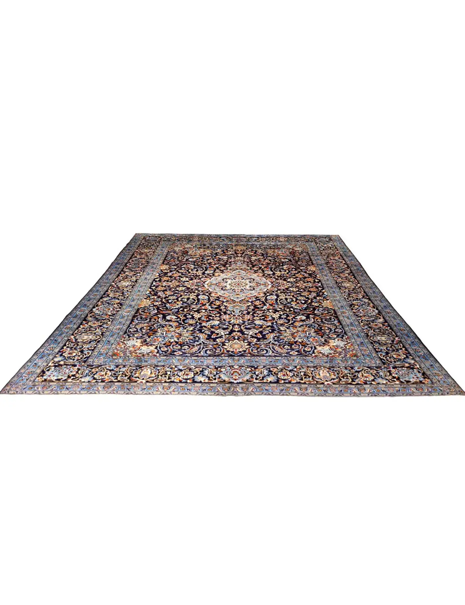 Blau Persien Keshan 407 x 296 cm - Einzigartiger handgefertigter Teppich