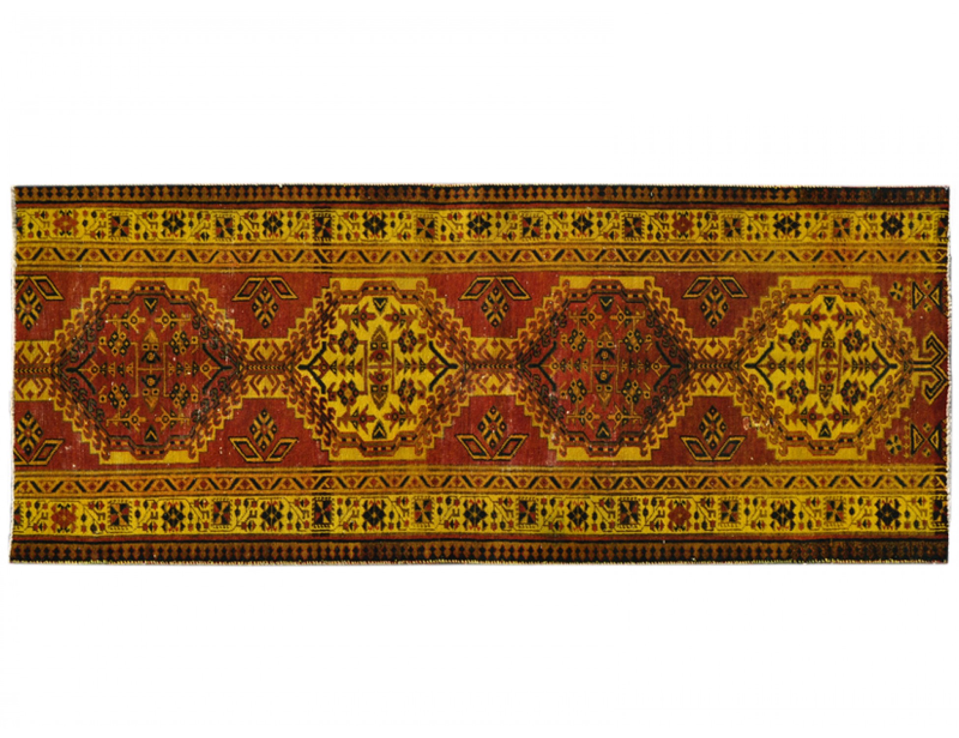 Giallo Persiano Tappeto Vintage 237 x 100 cm - Tappeto unico fatto a mano